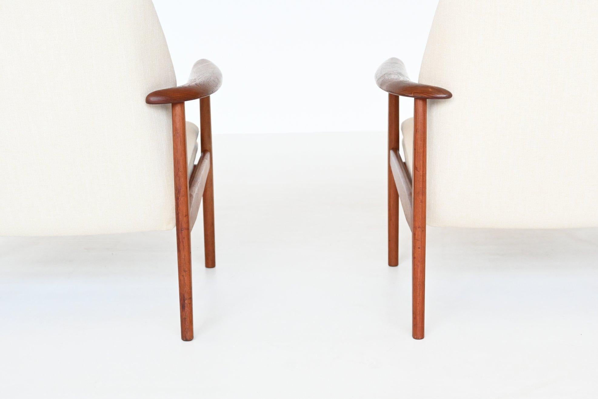Scandinavian Lounge Chairs Teak and Linen Denmark 1960 3