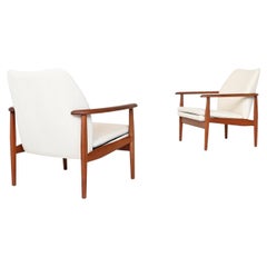 Scandinavian Lounge Chairs Teak and Linen Denmark 1960