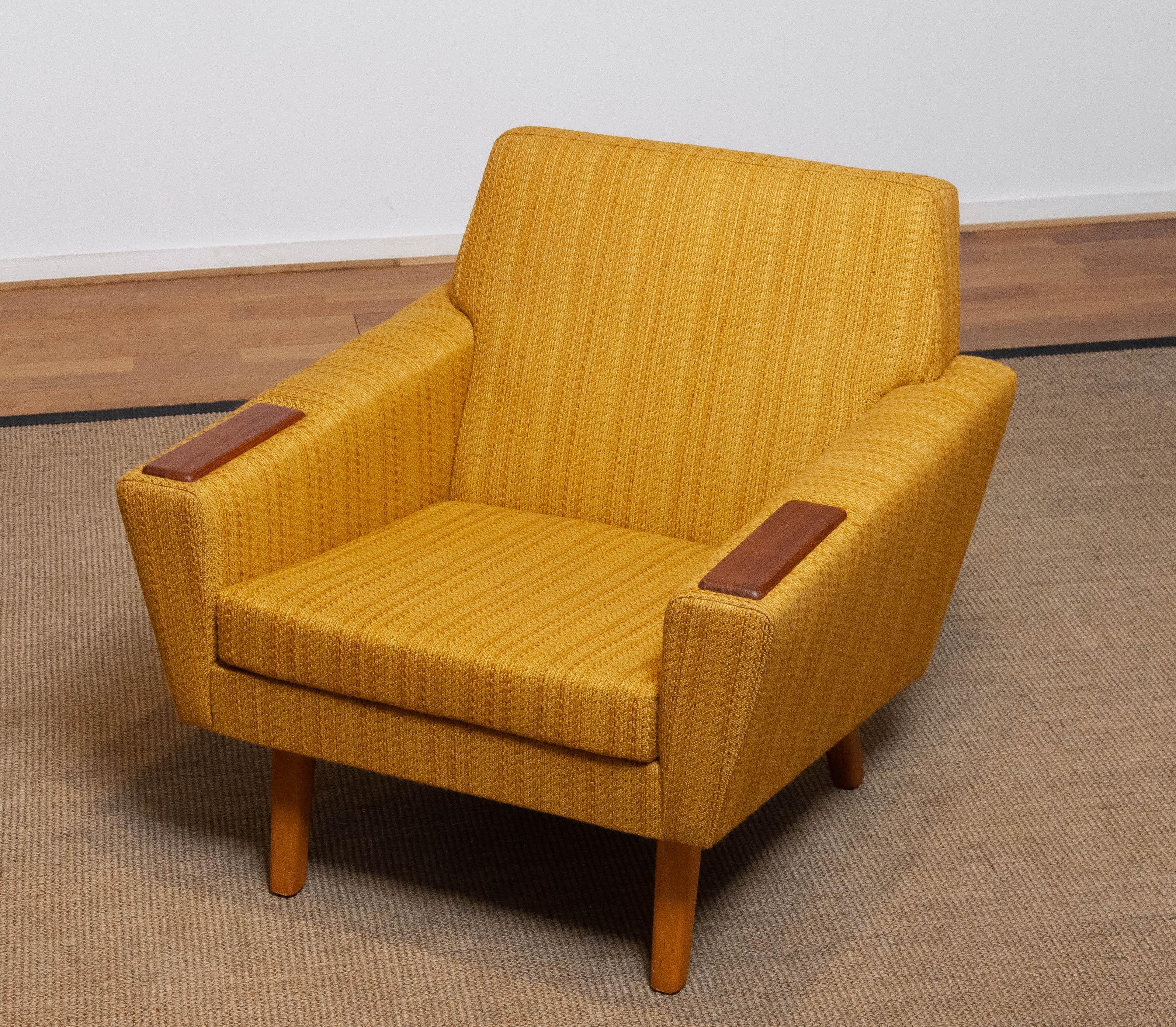 Scandinavian Lounge Chairs with Ochre Fabric And Teak Paws, Denmark 1950s 4