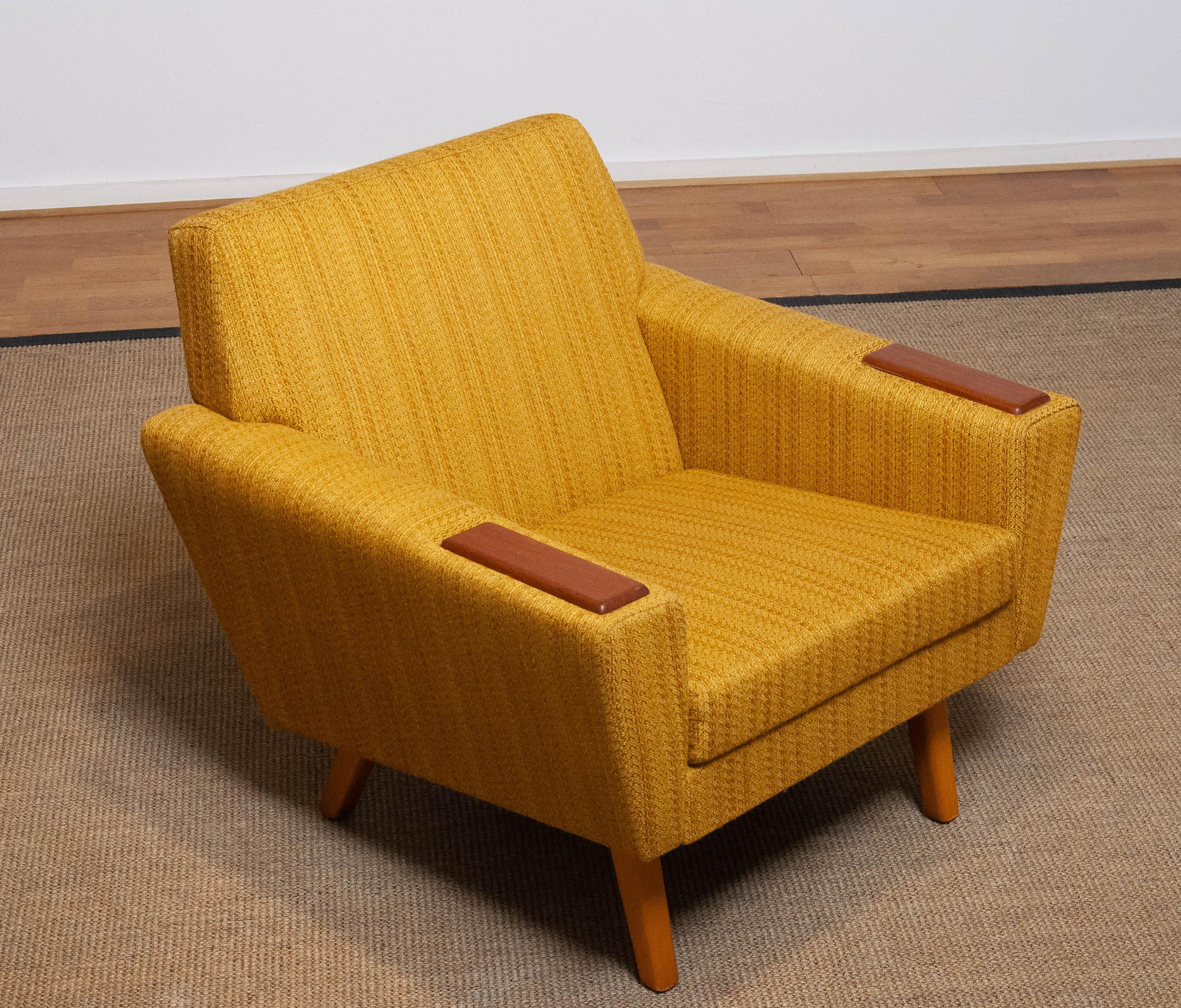 Scandinavian Lounge Chairs with Ochre Fabric And Teak Paws, Denmark 1950s 5