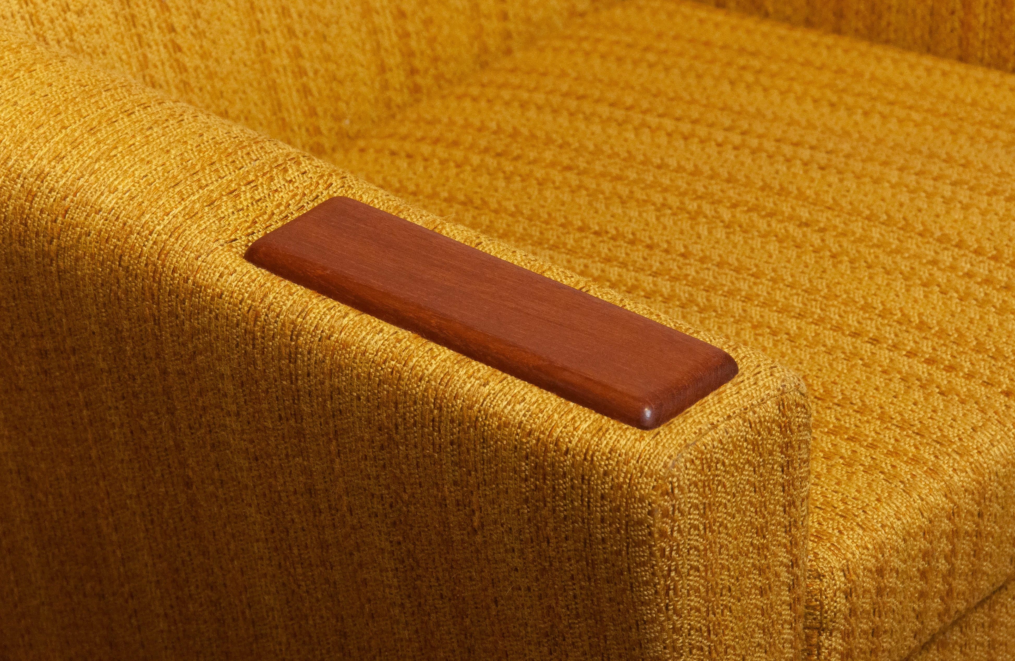 Scandinavian Lounge Chairs with Ochre Fabric And Teak Paws, Denmark 1950s 6