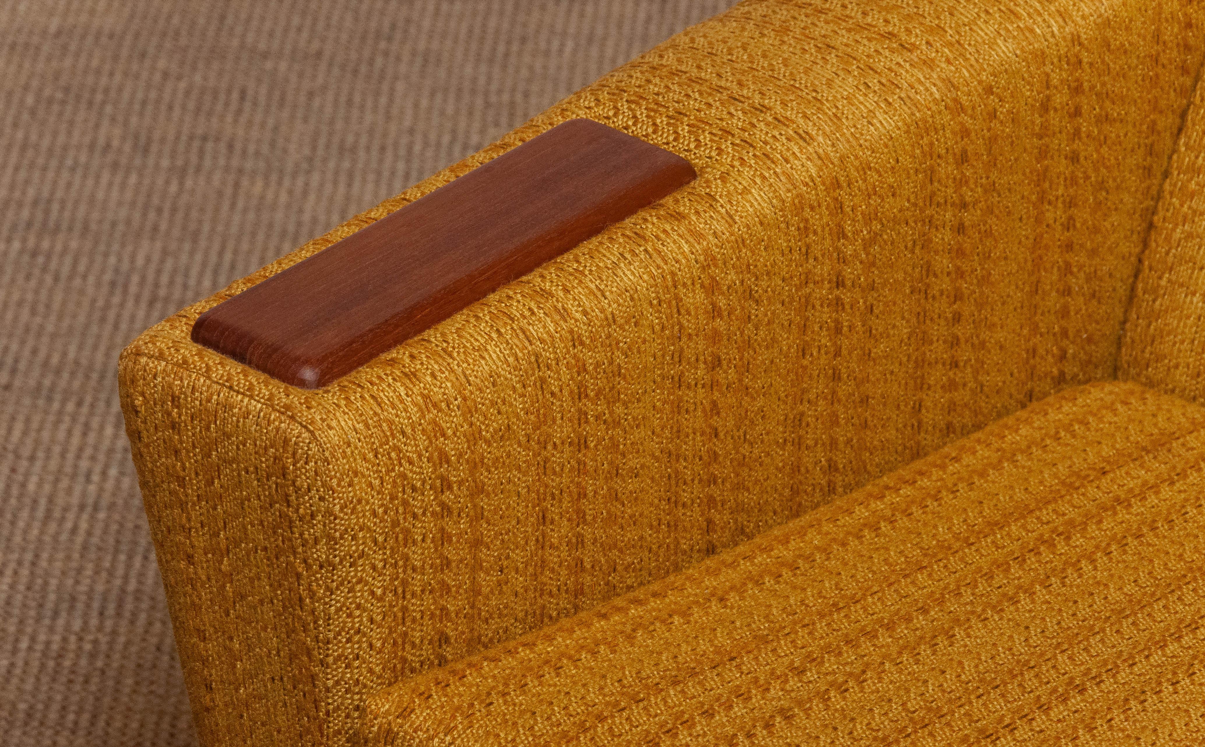 Scandinavian Lounge Chairs with Ochre Fabric And Teak Paws, Denmark 1950s 6
