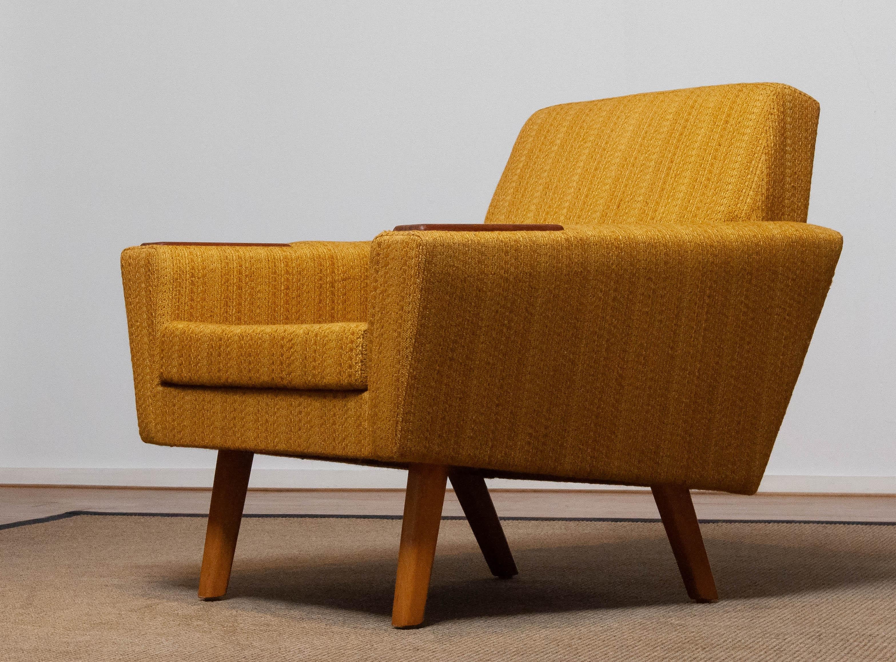 Scandinavian Lounge Chairs with Ochre Fabric And Teak Paws, Denmark 1950s 7