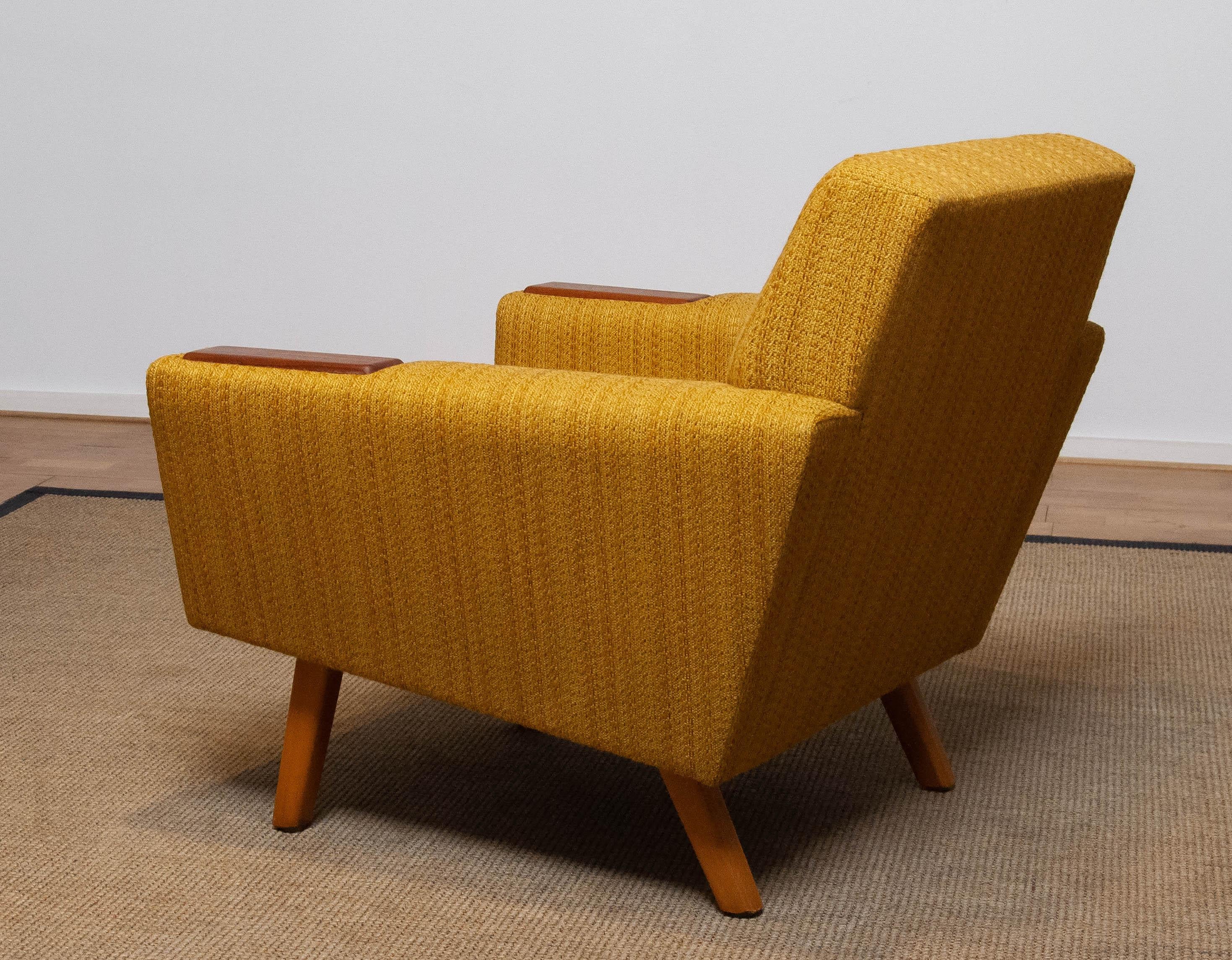 Scandinavian Lounge Chairs with Ochre Fabric And Teak Paws, Denmark 1950s 1