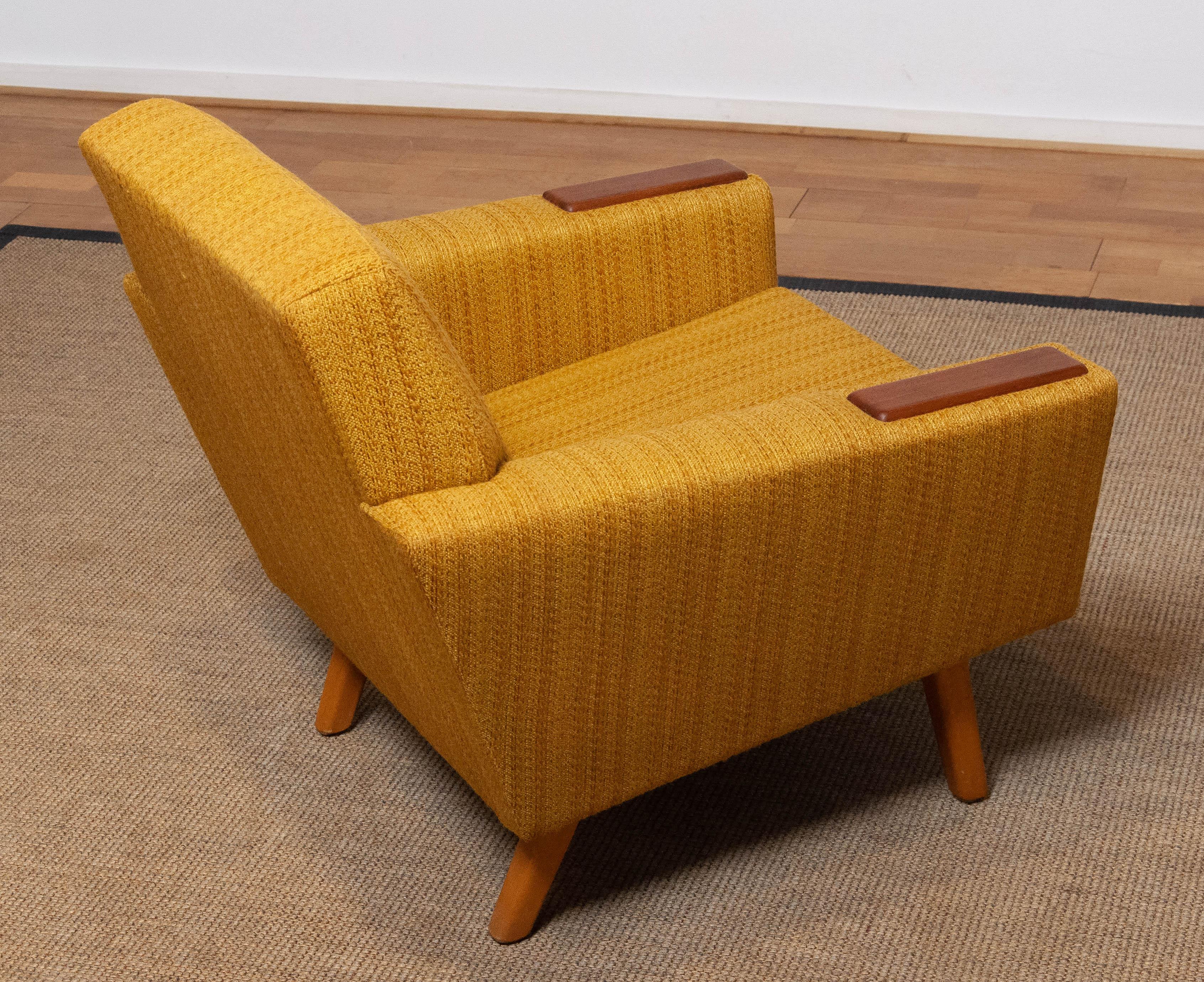 Scandinavian Lounge Chairs with Ochre Fabric And Teak Paws, Denmark 1950s 1