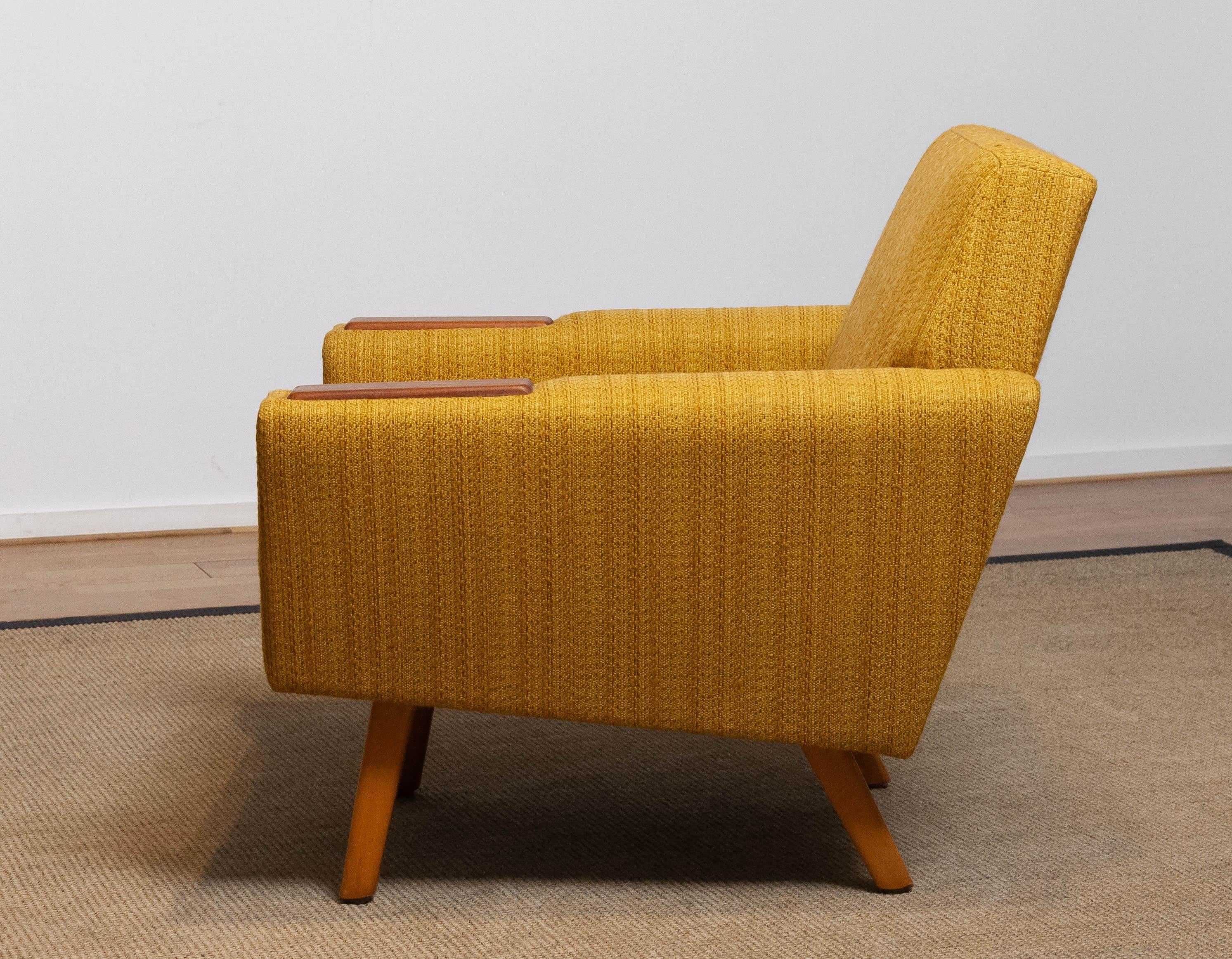 Scandinavian Lounge Chairs with Ochre Fabric And Teak Paws, Denmark 1950s 2