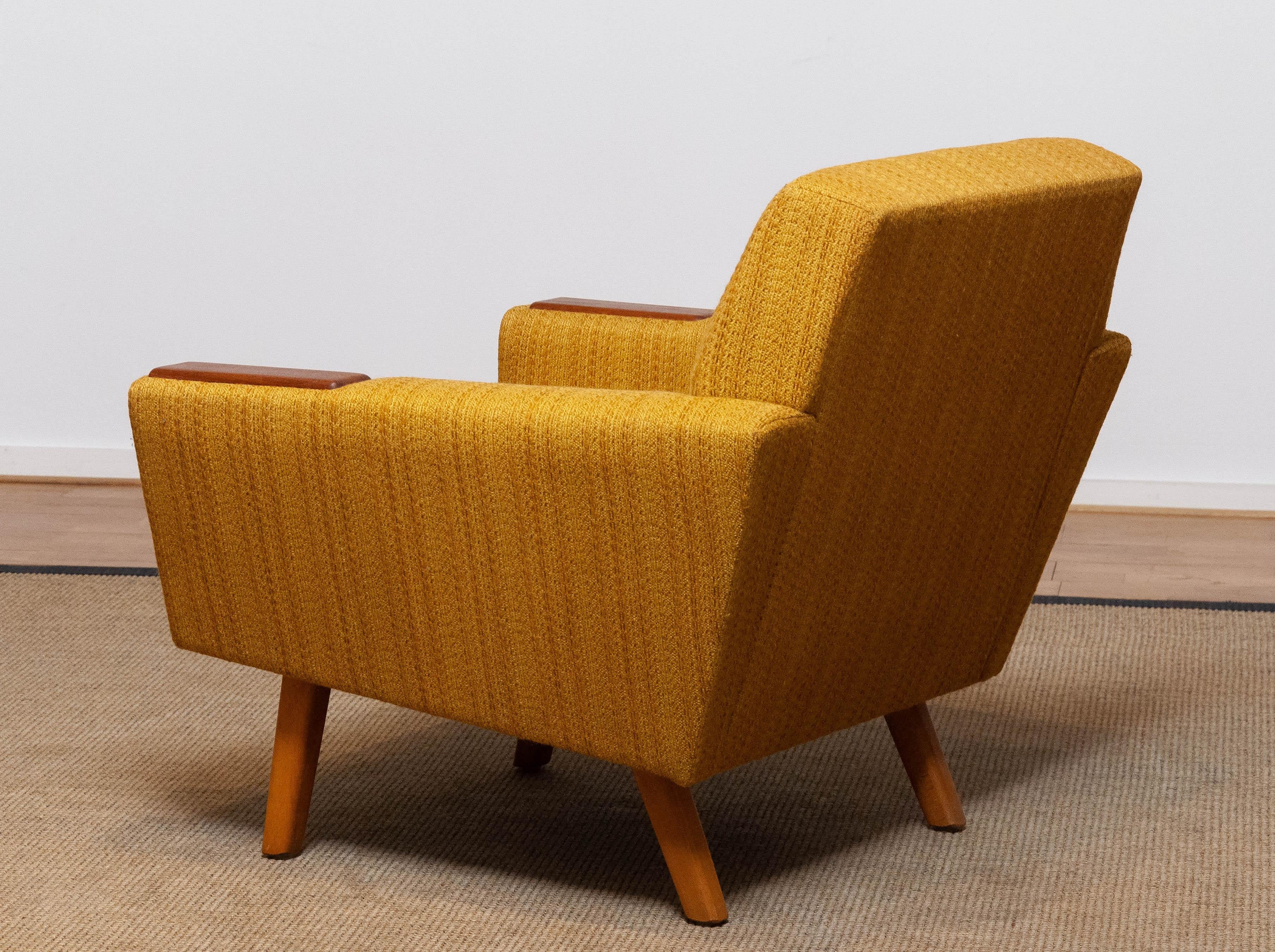 Scandinavian Lounge Chairs with Ochre Fabric And Teak Paws, Denmark 1950s 2