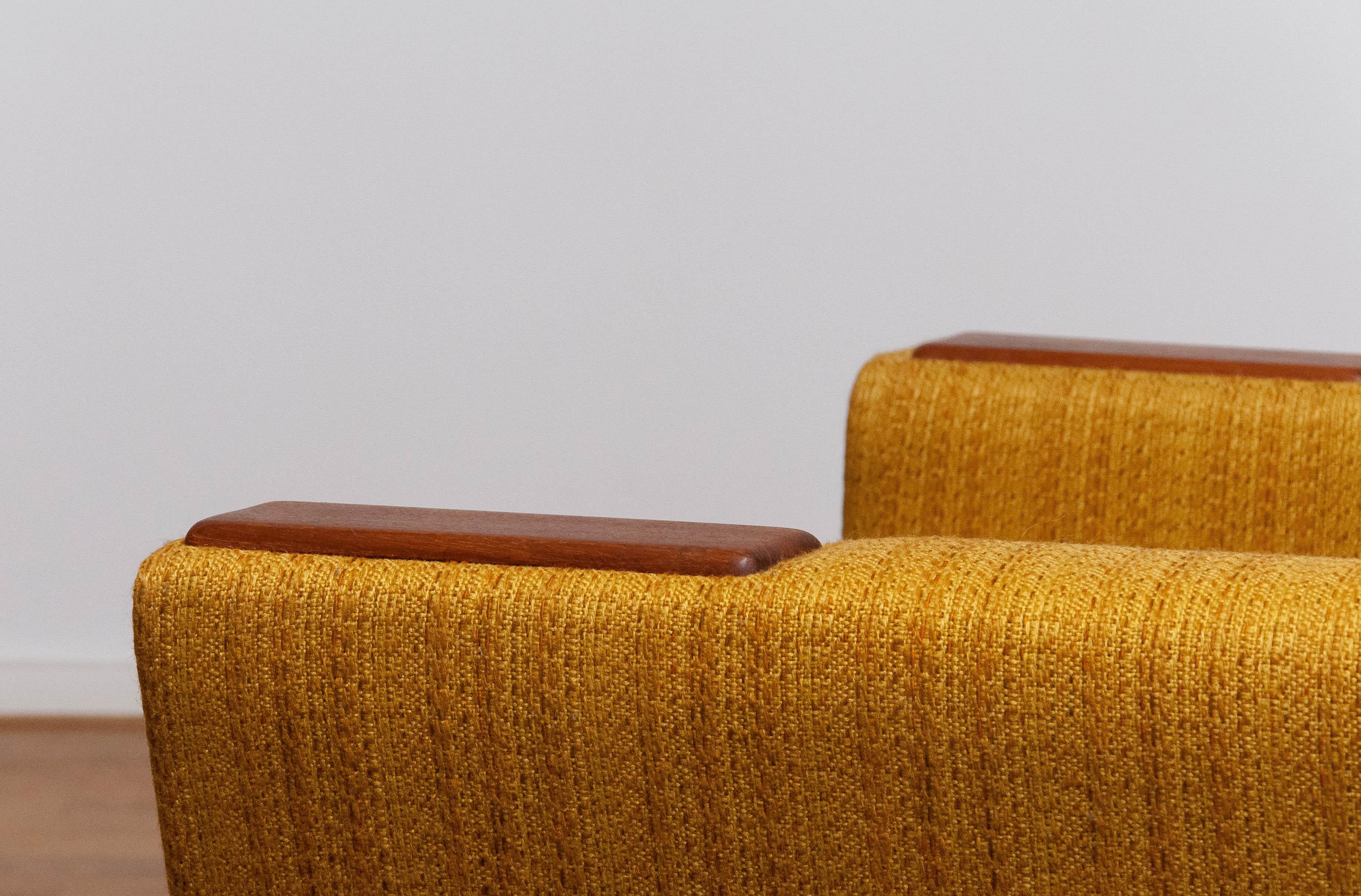 Scandinavian Lounge Chairs with Ochre Fabric And Teak Paws, Denmark 1950s 3