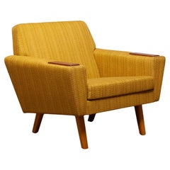 Scandinavian Lounge Chairs with Ochre Fabric And Teak Paws, Denmark 1950s