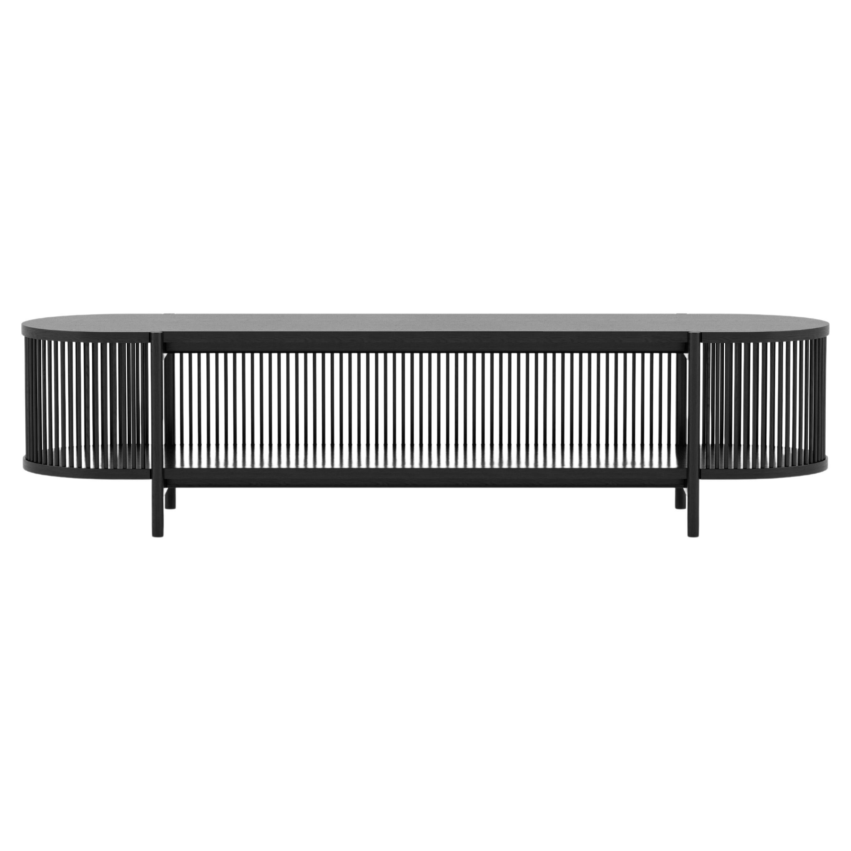 Scandinavian Low Sideboard 'Bastone', Black Oak