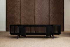 Scandinavian Low Sideboard 'Bastone', Doors Version, Black Oak