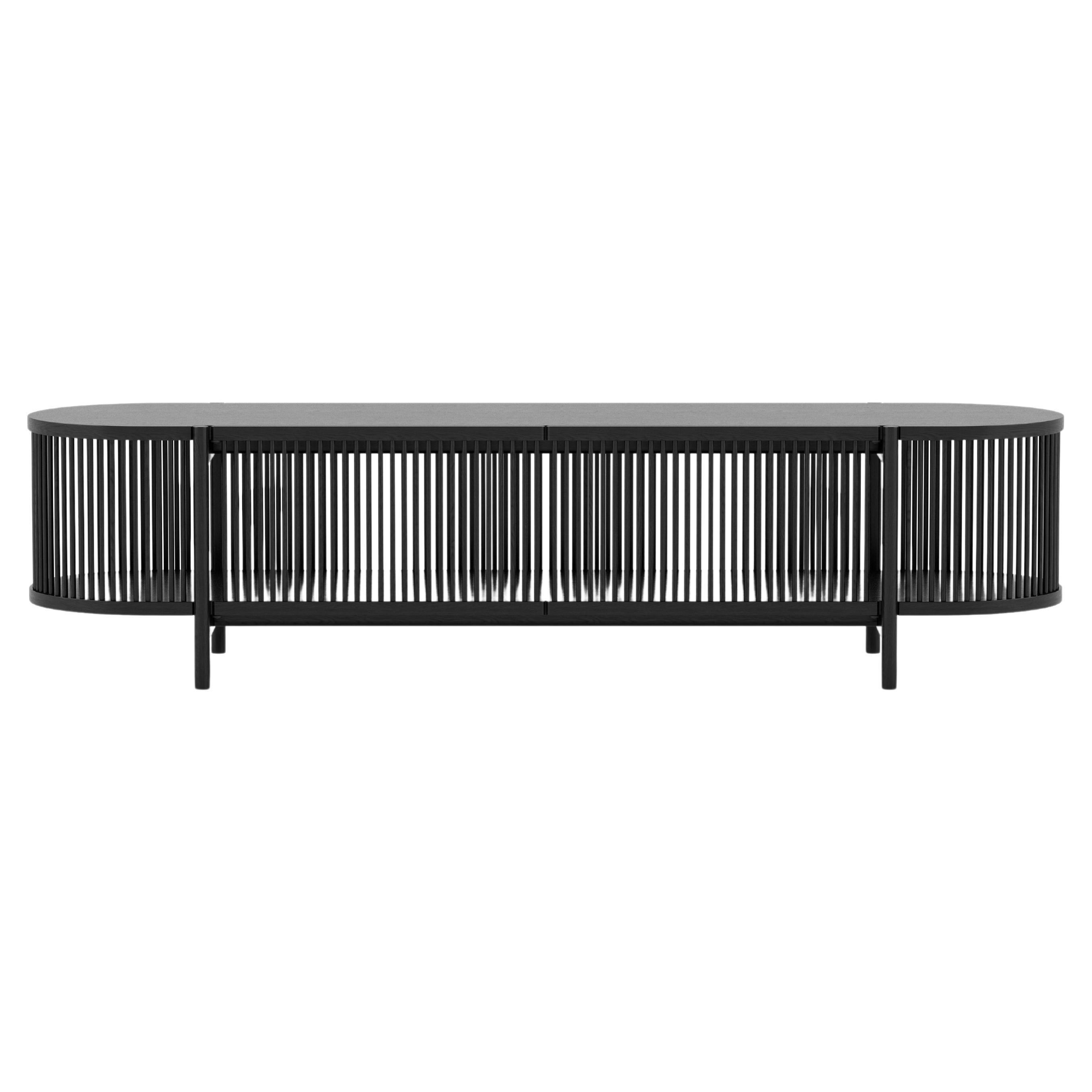 Scandinavian Low Sideboard 'Bastone', Doors Version, Black Oak