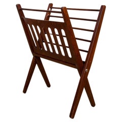 Scandinavian magazine rack, foldable, in stained beech and brass, Cees Braakman.