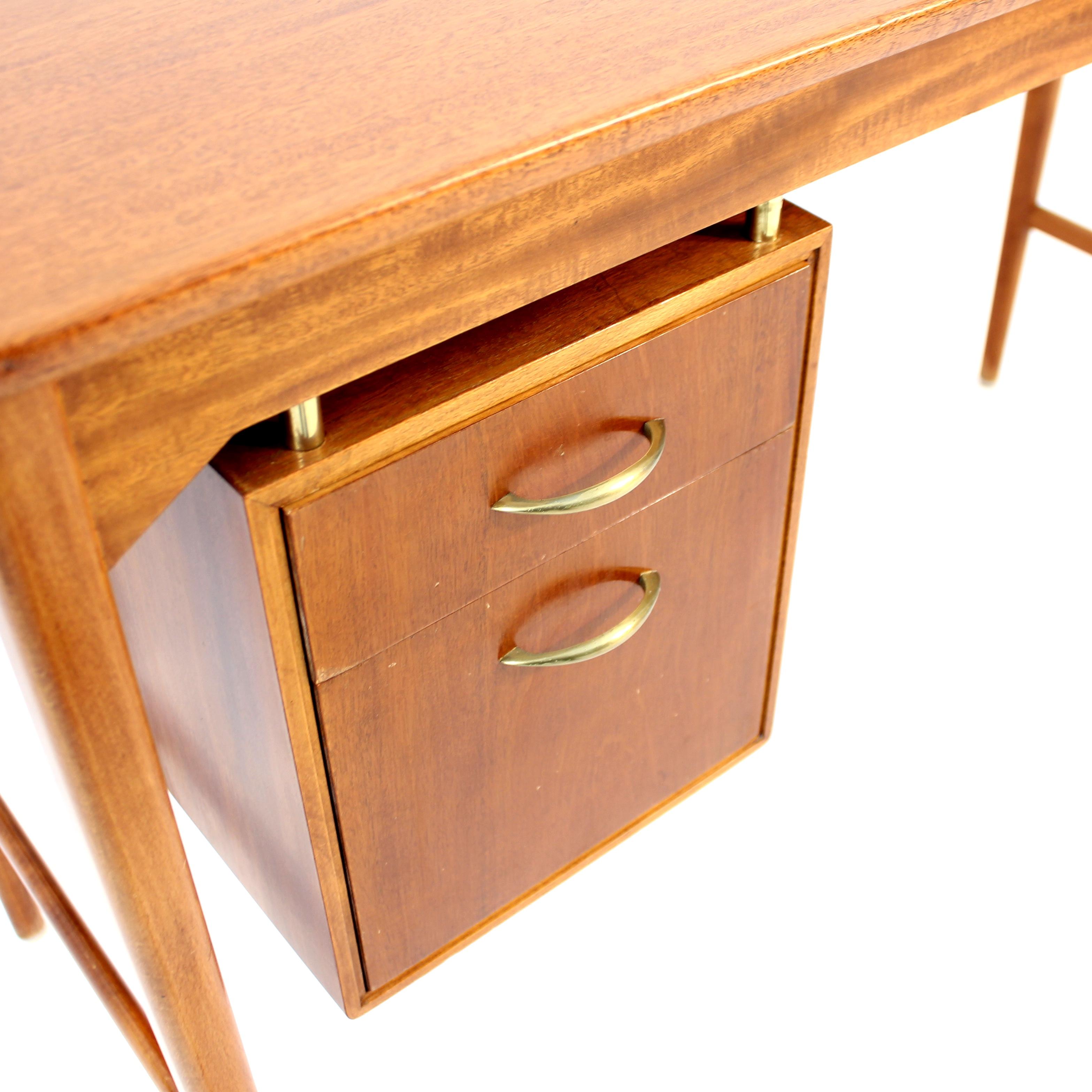 Scandinavian Mahogany free standing desk with two drawers, 1950s 9