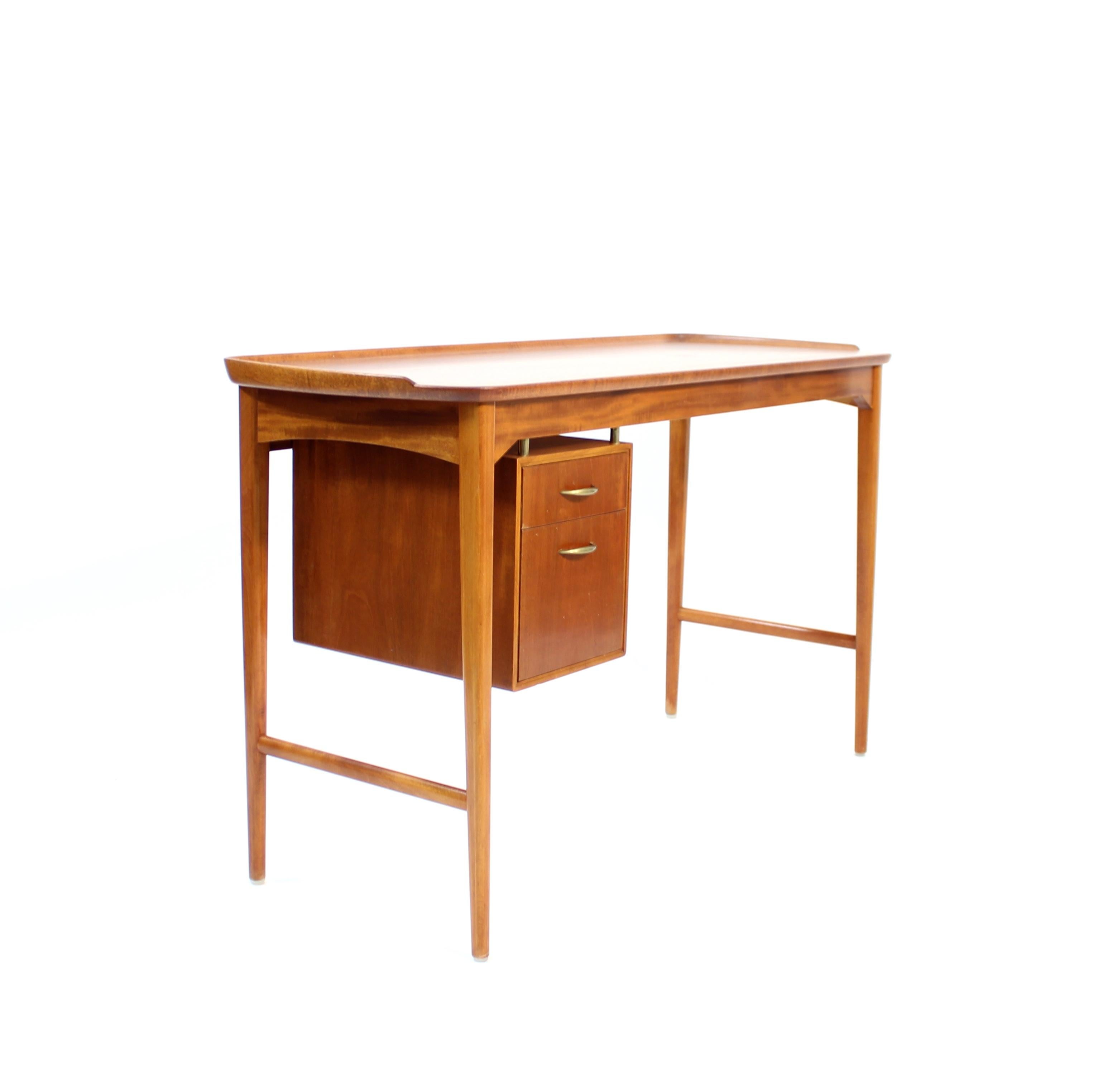 Scandinavian Modern Scandinavian Mahogany free standing desk with two drawers, 1950s