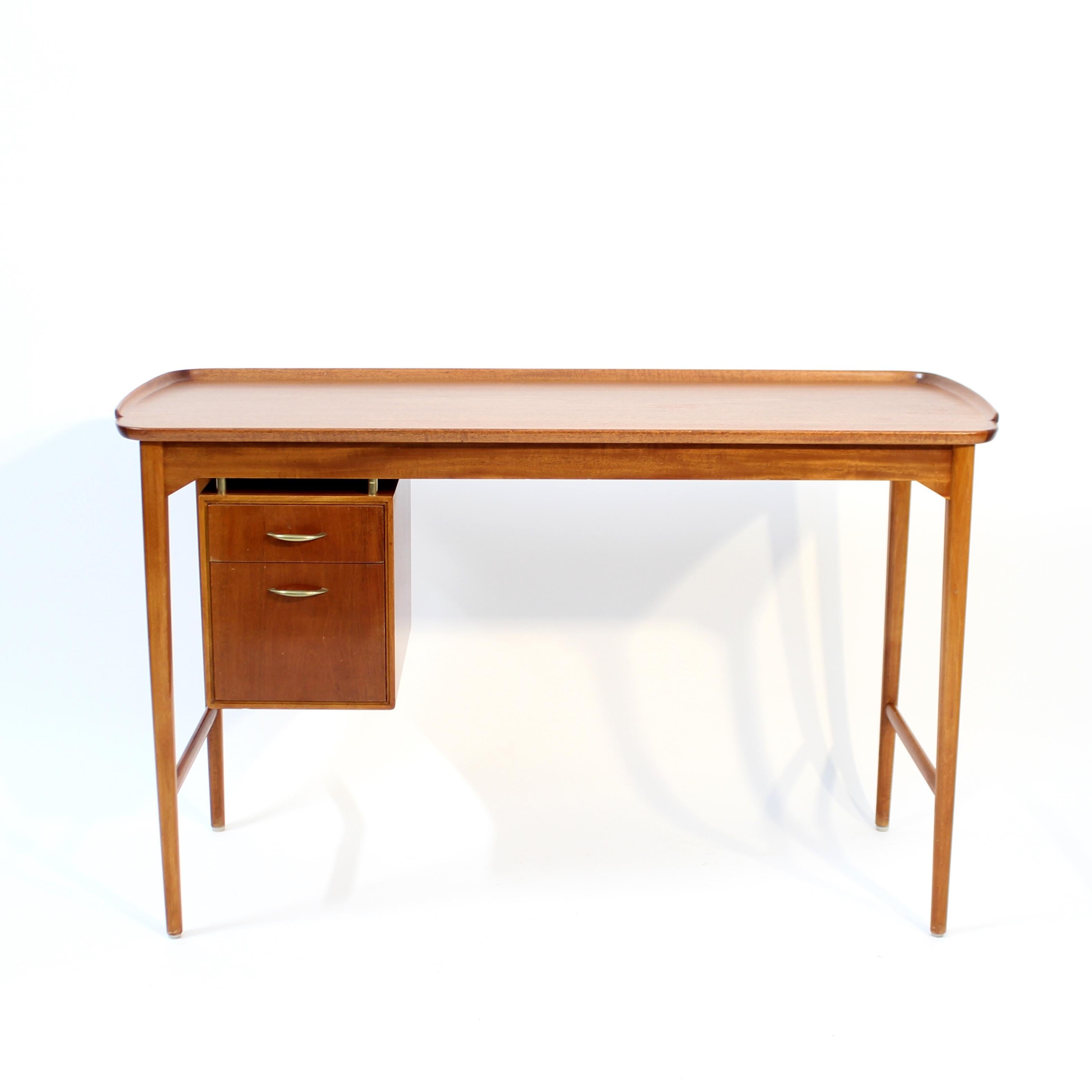 20th Century Scandinavian Mahogany free standing desk with two drawers, 1950s