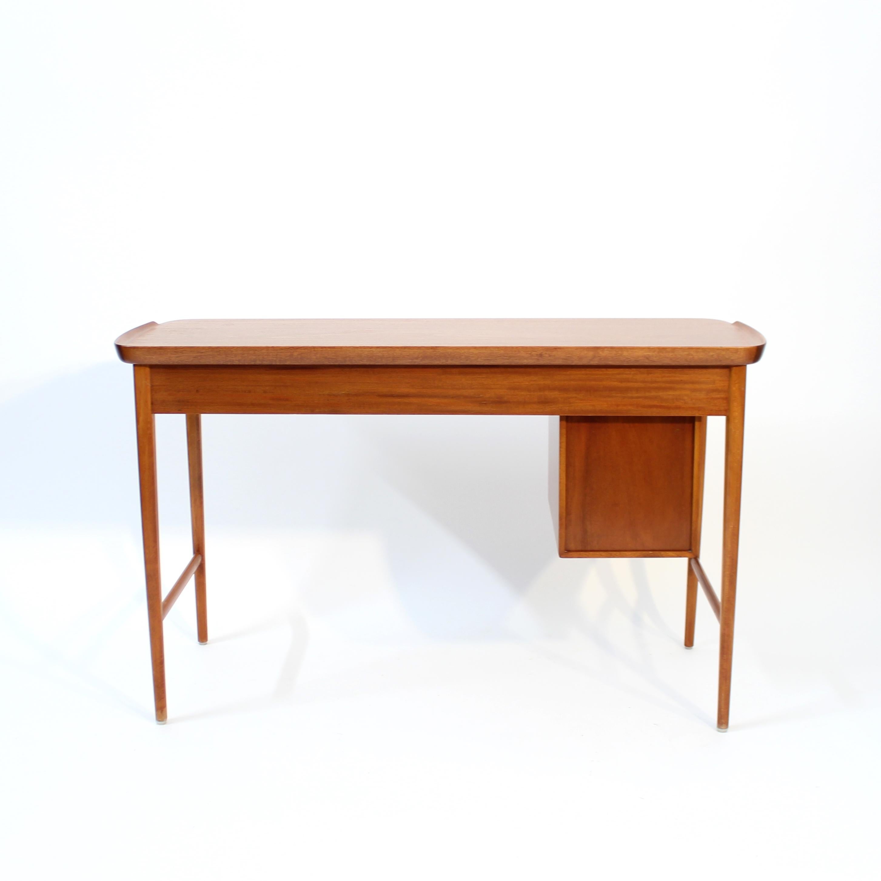 Scandinavian Mahogany free standing desk with two drawers, 1950s 1