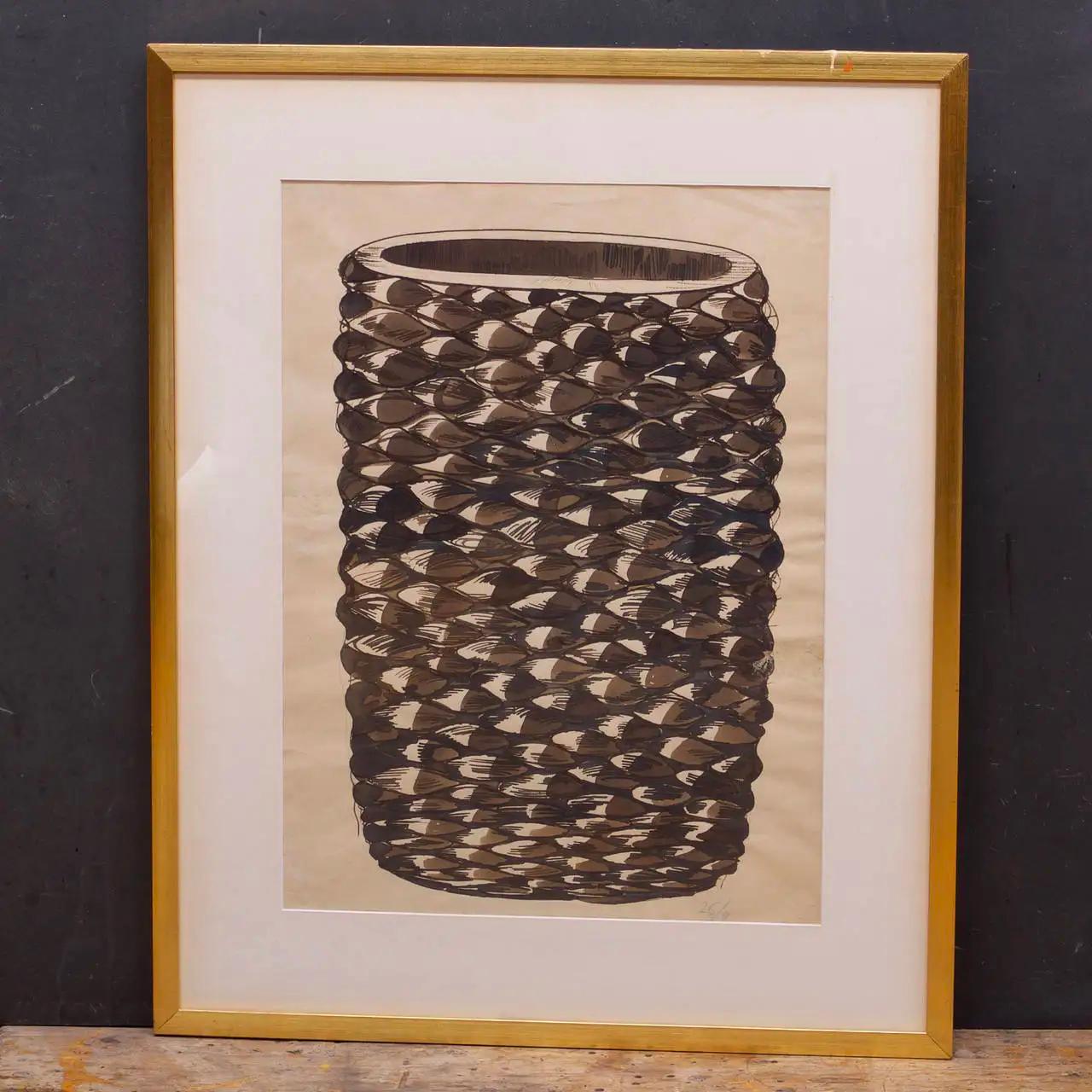 Skandinavische Meister Axel Salto Budding Vase, Aquarell auf Papier, Original-Kunstwerk (Dänisch) im Angebot