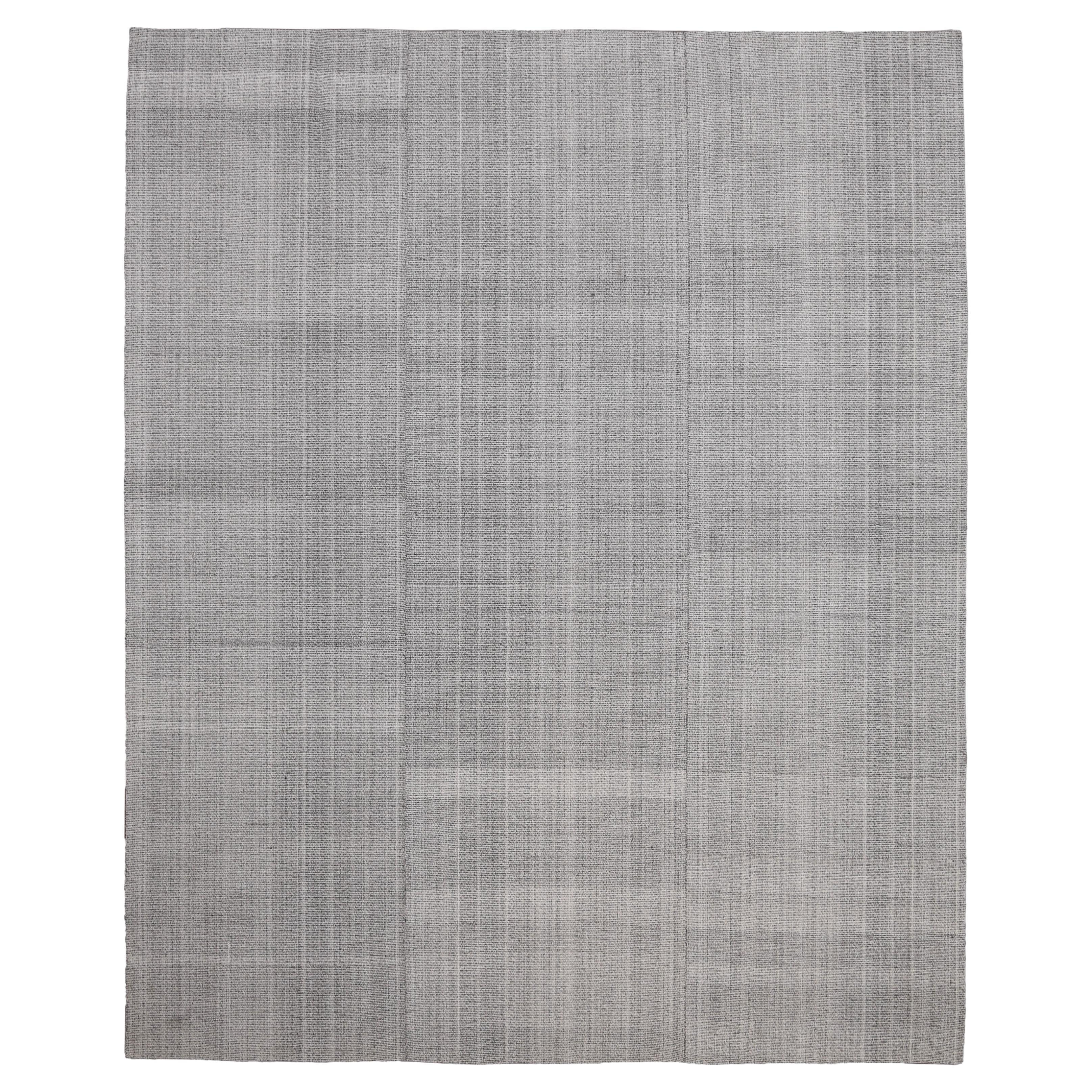 Scandinavian Mazandaran Style Kilim Wool Grey Ivory 10'6''x12'10''