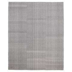 Scandinavian Mazandaran Style Kilim Wool Grey Ivory 10'6''x12'10''
