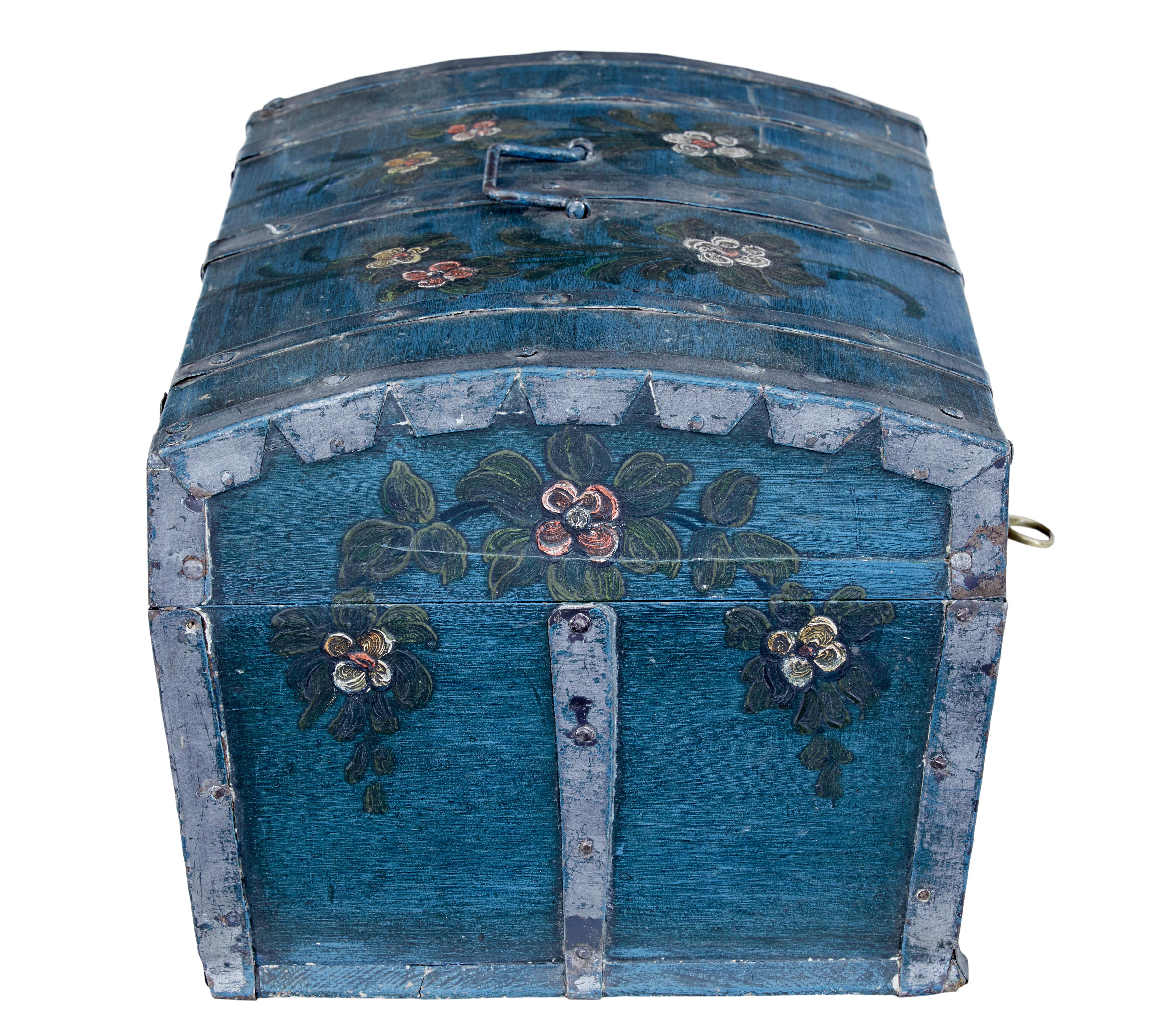 Scandinavian Mid-19th Century Hand Painted Dome Top Pine Box 1
