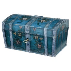 Antique Scandinavian Mid-19th Century Hand Painted Dome Top Pine Box