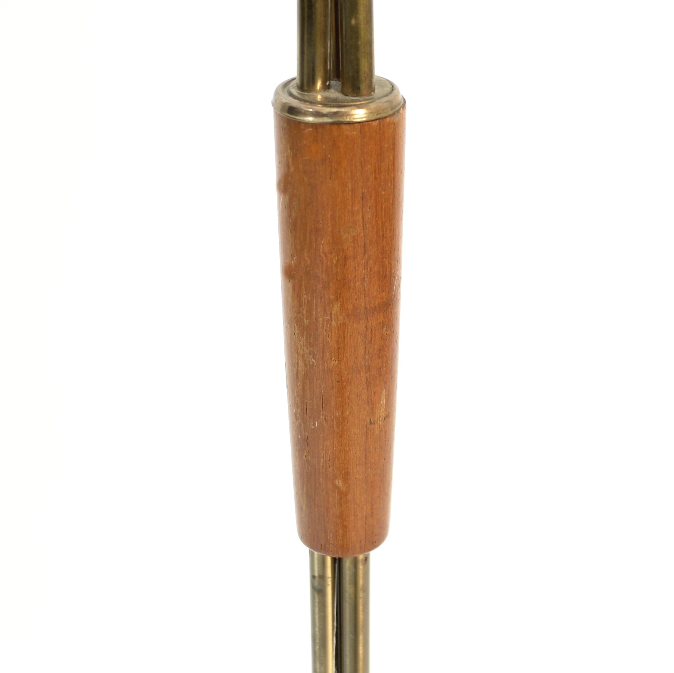 Scandinavian mid-century 3-light floor lamp, teak and brass, 1950s 6