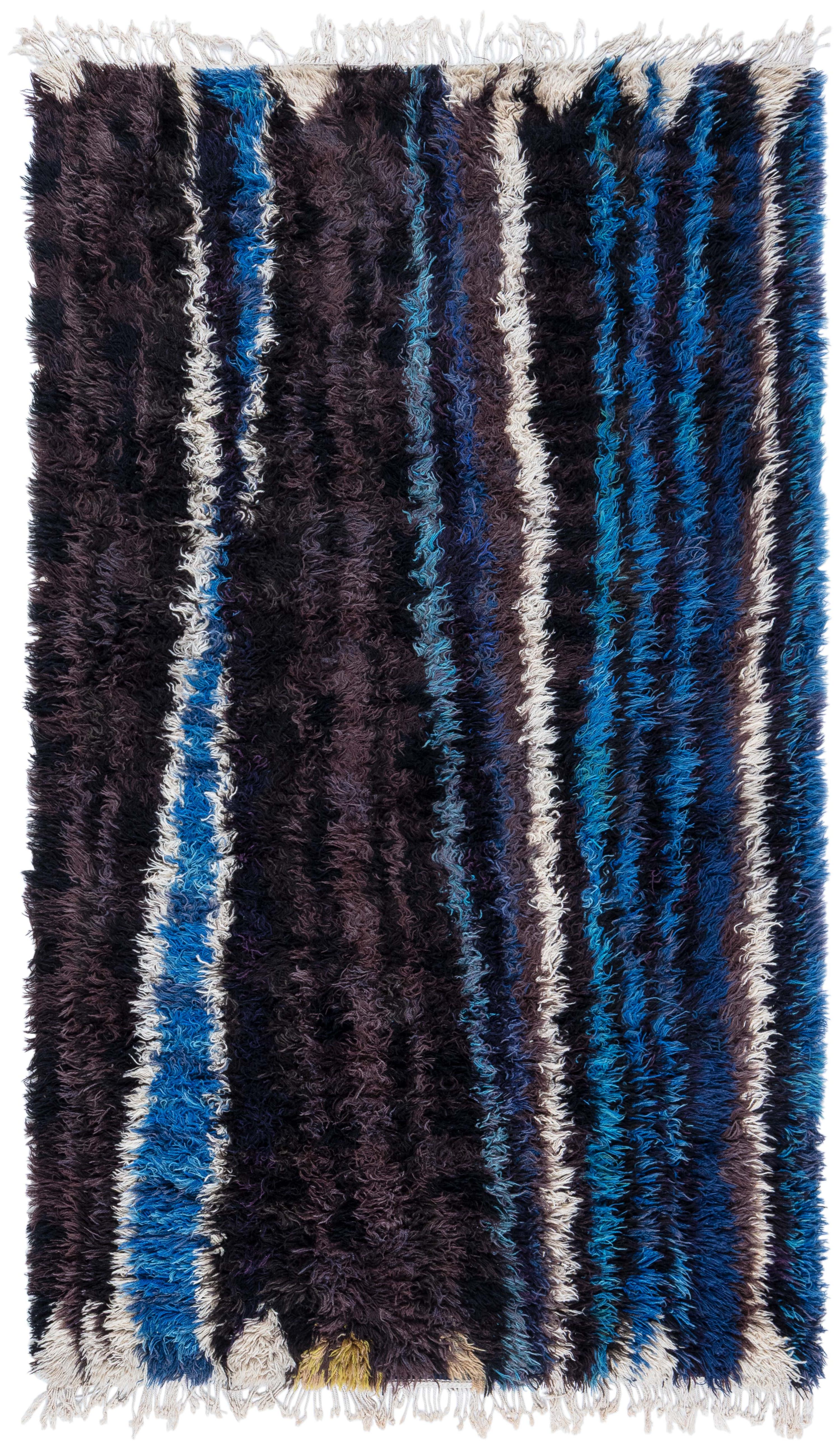 Scandinavian Mid-Century Abstract Ivory Carpet Pile Rug By Ingrid Dessau For Sale