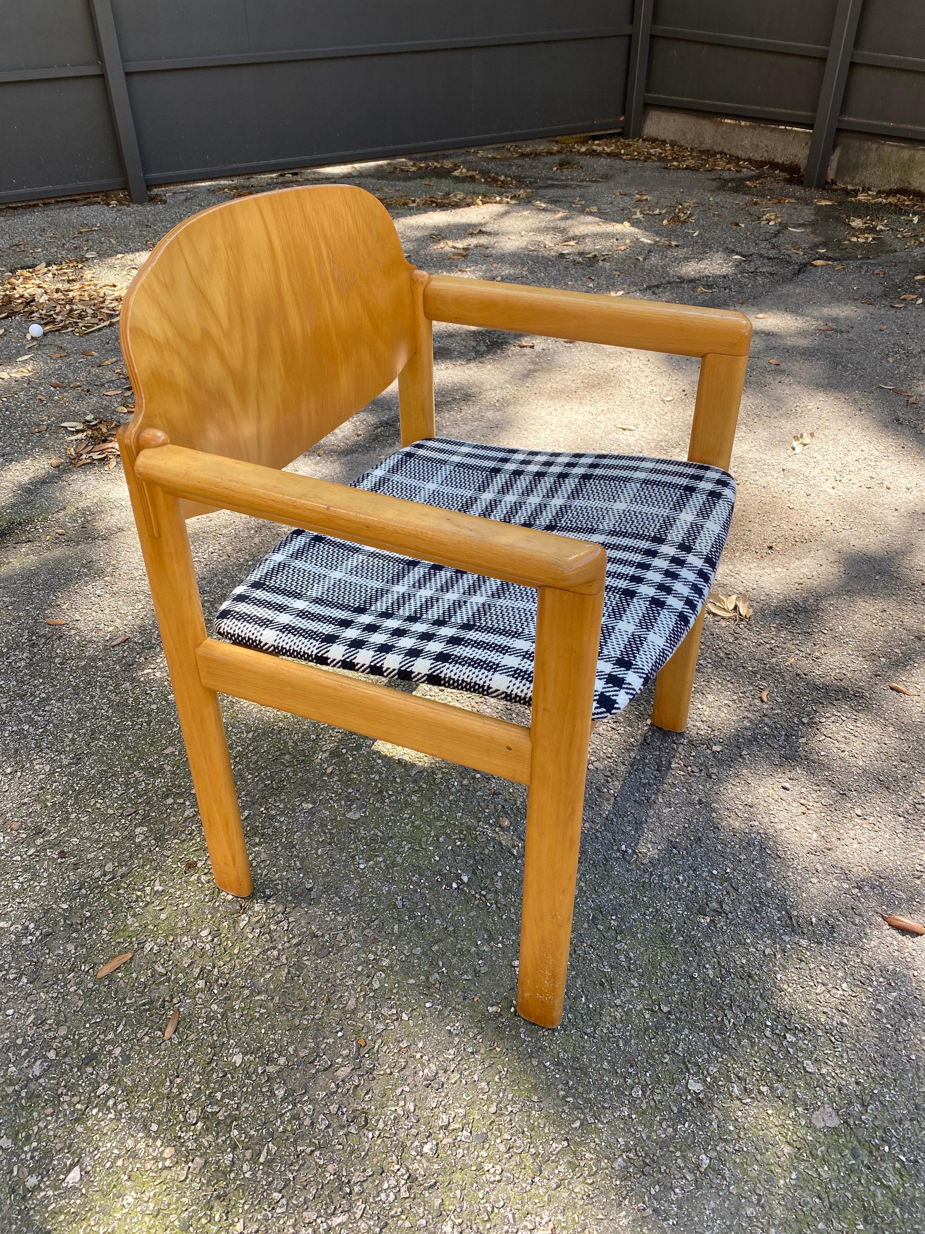Upholstery Scandinavian Midcentury Armchairs in Plaid, Set of 6 For Sale