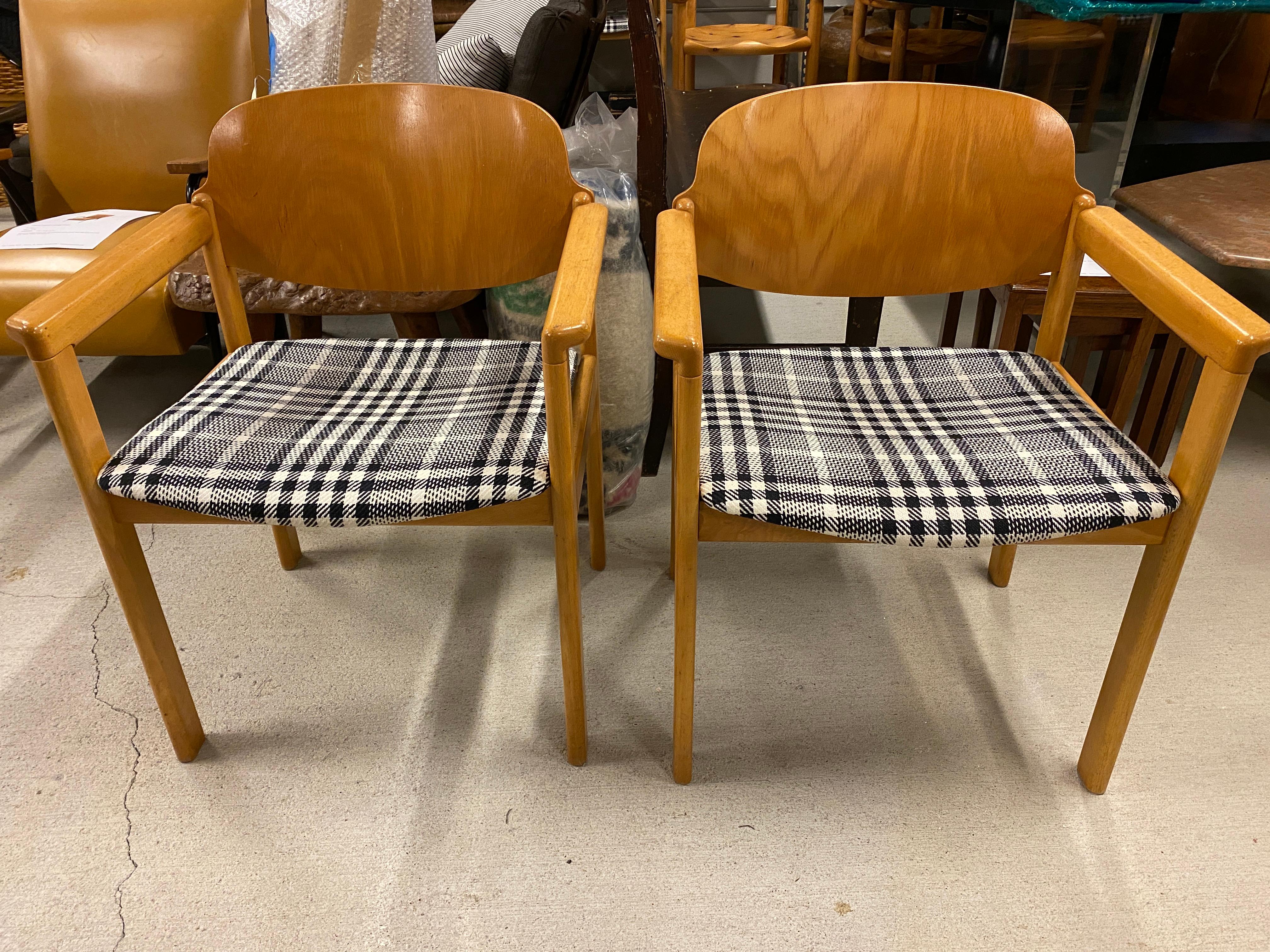 Scandinavian Midcentury Armchairs in Plaid, Set of 6 For Sale 1