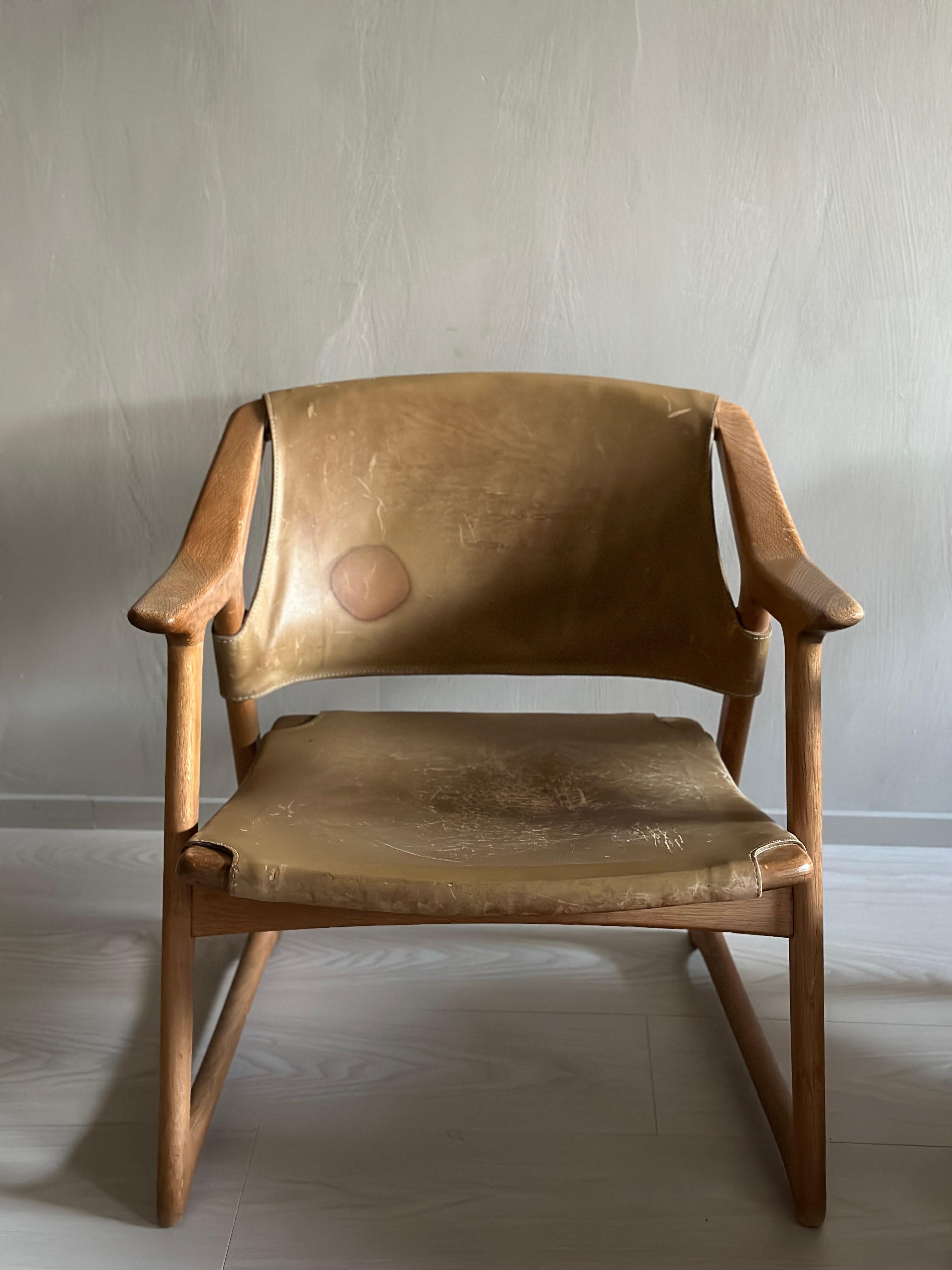 Leather Scandinavian Mid-Century Armchairs, Model Fox by Rolf Hesland, Norway 1950s