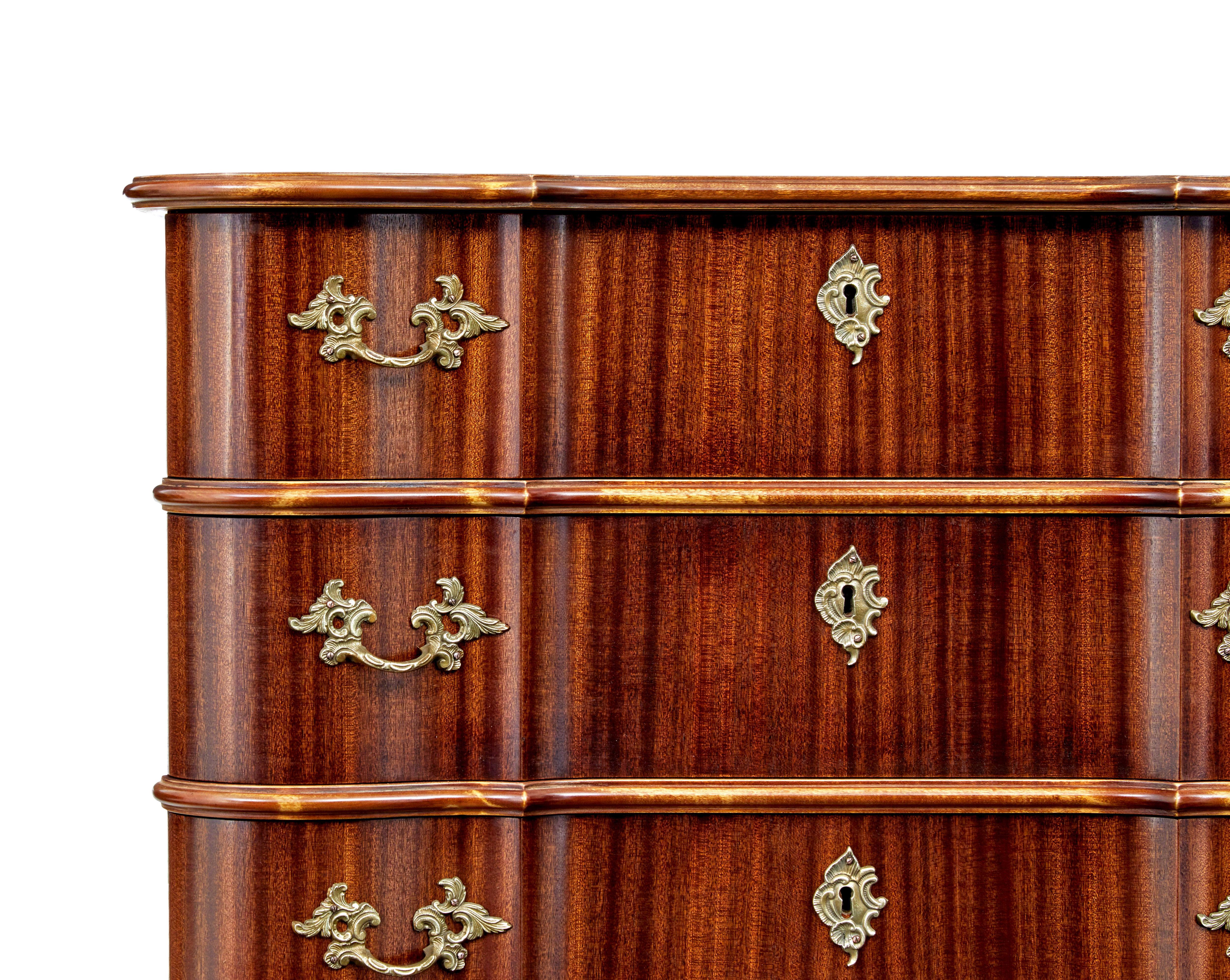 Brass Scandinavian mid century baroque revival chest of drawers For Sale