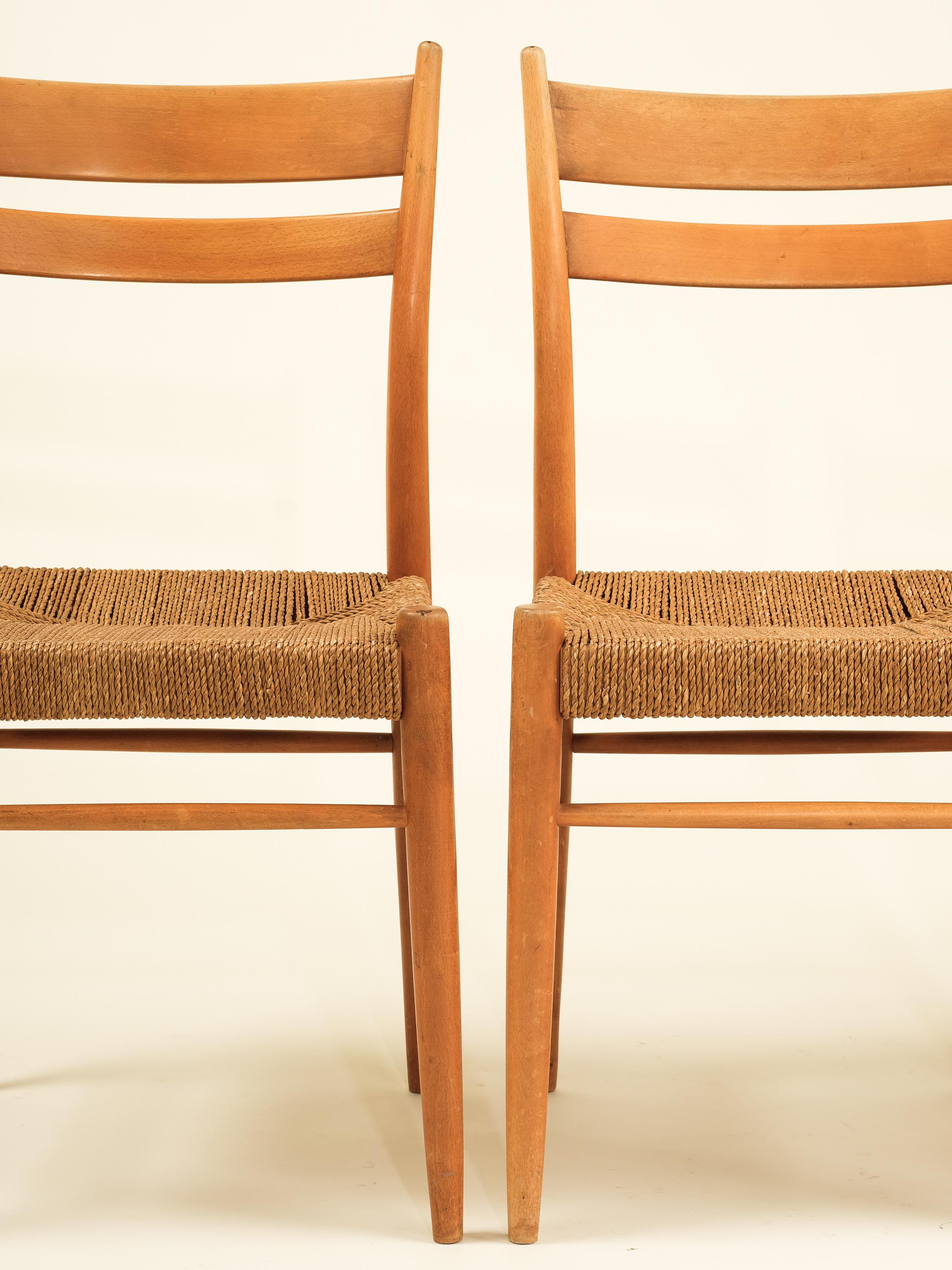 Sedie da pranzo scandinave di metà secolo in Beeche con sedile in corda, set da 4 in vendita 4