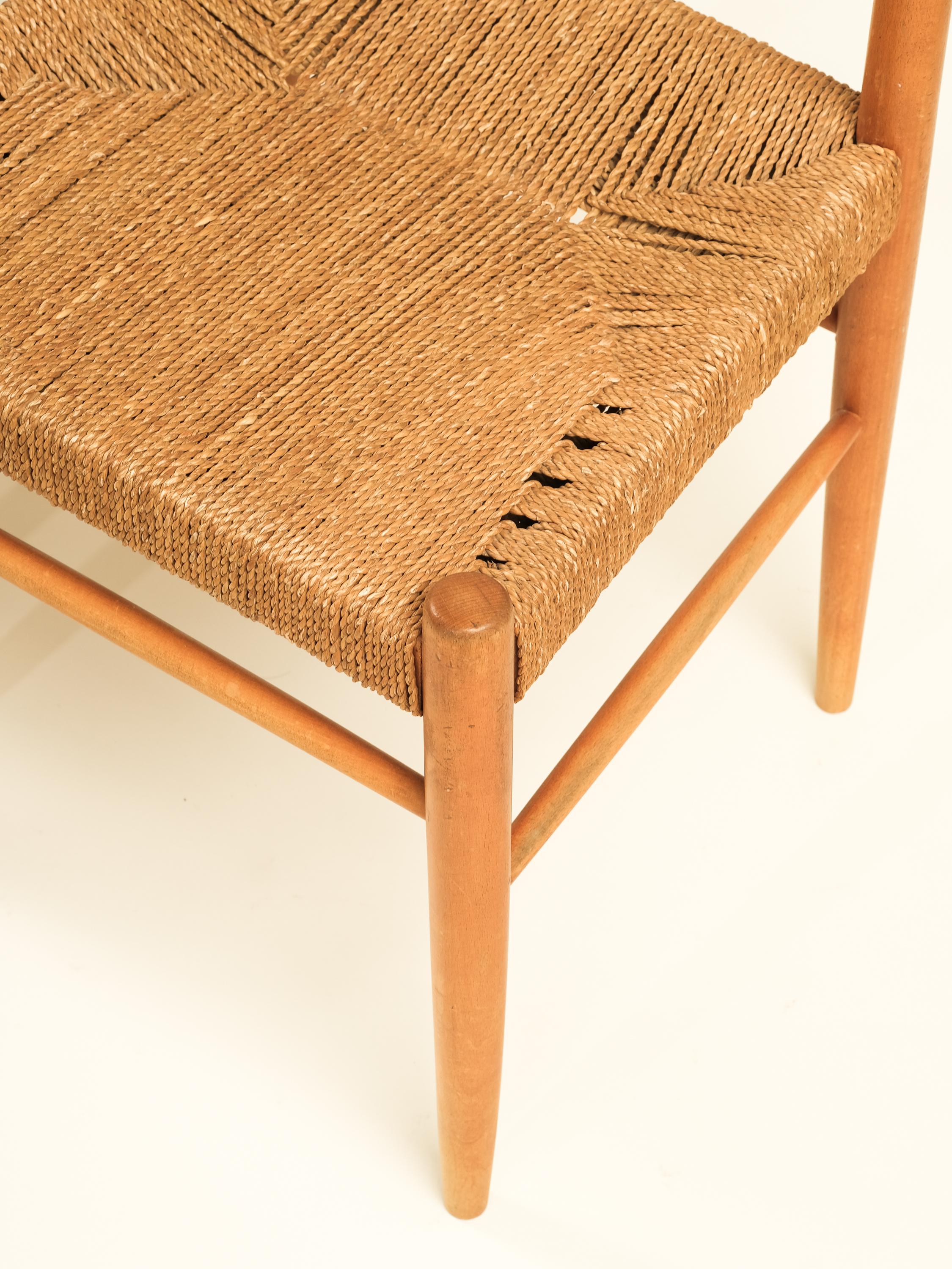 Svedese Sedie da pranzo scandinave di metà secolo in Beeche con sedile in corda, set da 4 in vendita