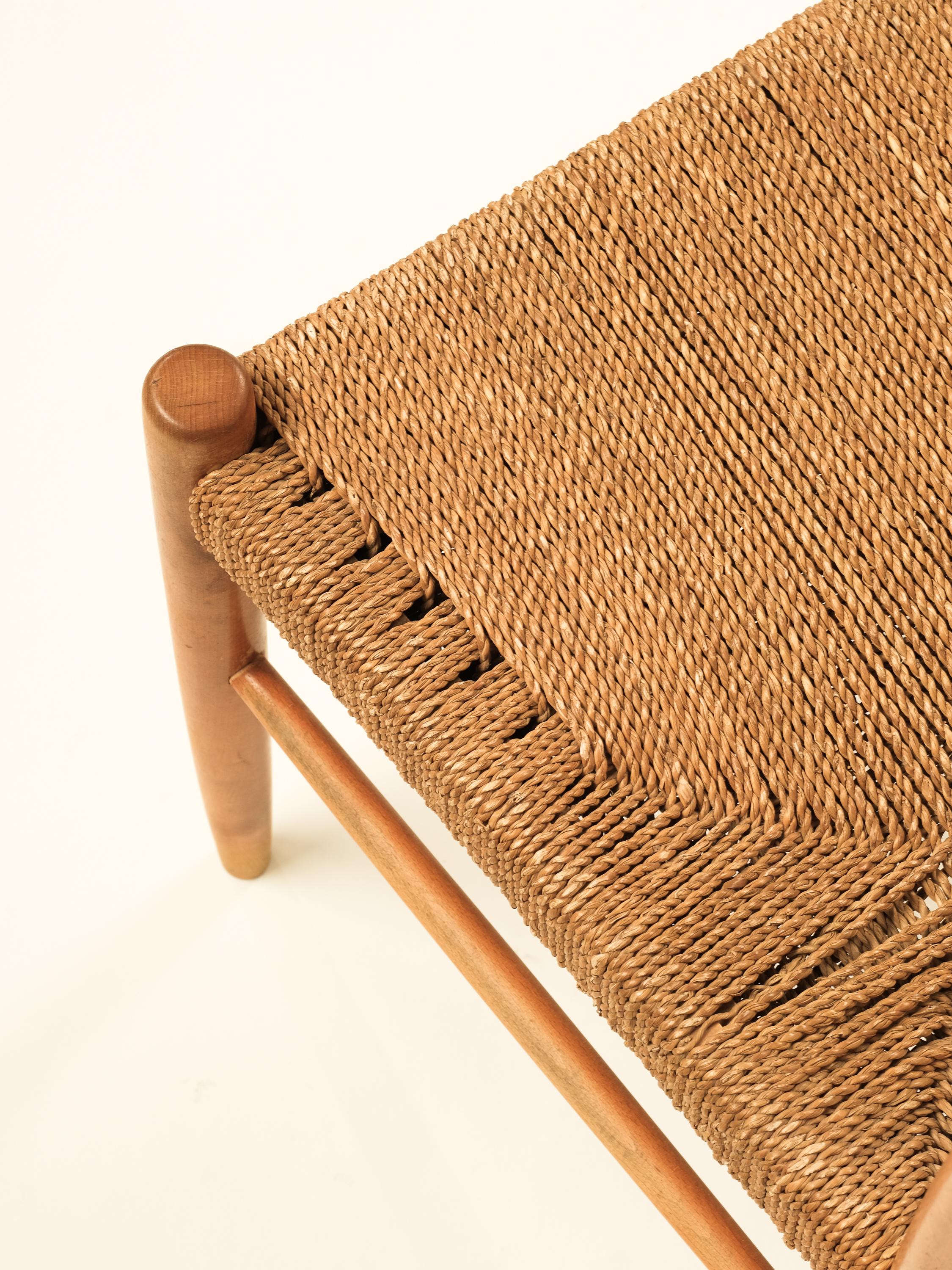 Sedie da pranzo scandinave di metà secolo in Beeche con sedile in corda, set da 4 in vendita 1