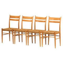 Scandinavian Mid-Century Beech Dining Chairs with Rope Seat, Set of 4