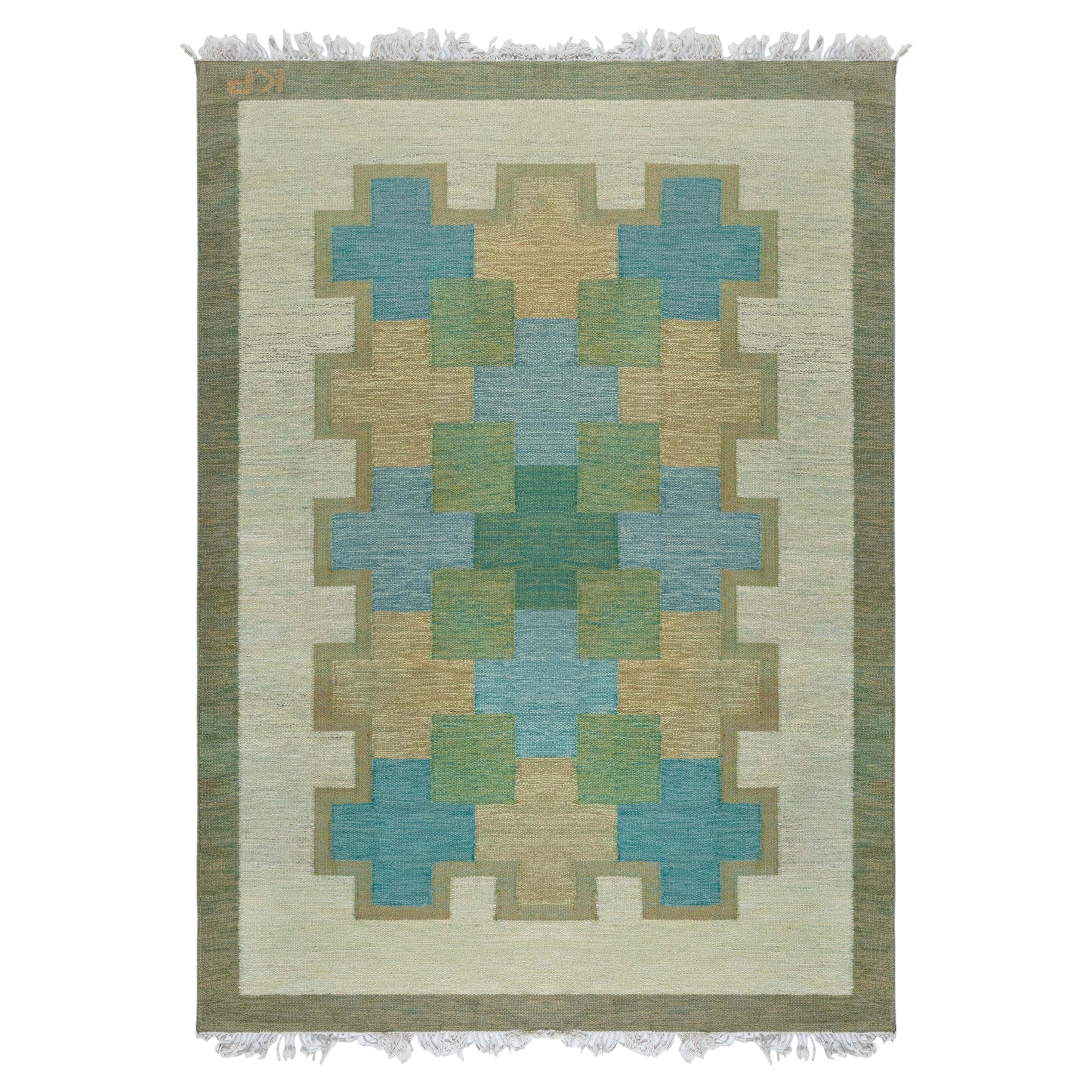 Beiger Flachgewebeteppich im skandinavischen Mid-Century-Stil von Kerstin Persson