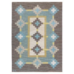 Scandinavian Mid-Century Beige Flatweave Rug Signed Sverker Greuholm
