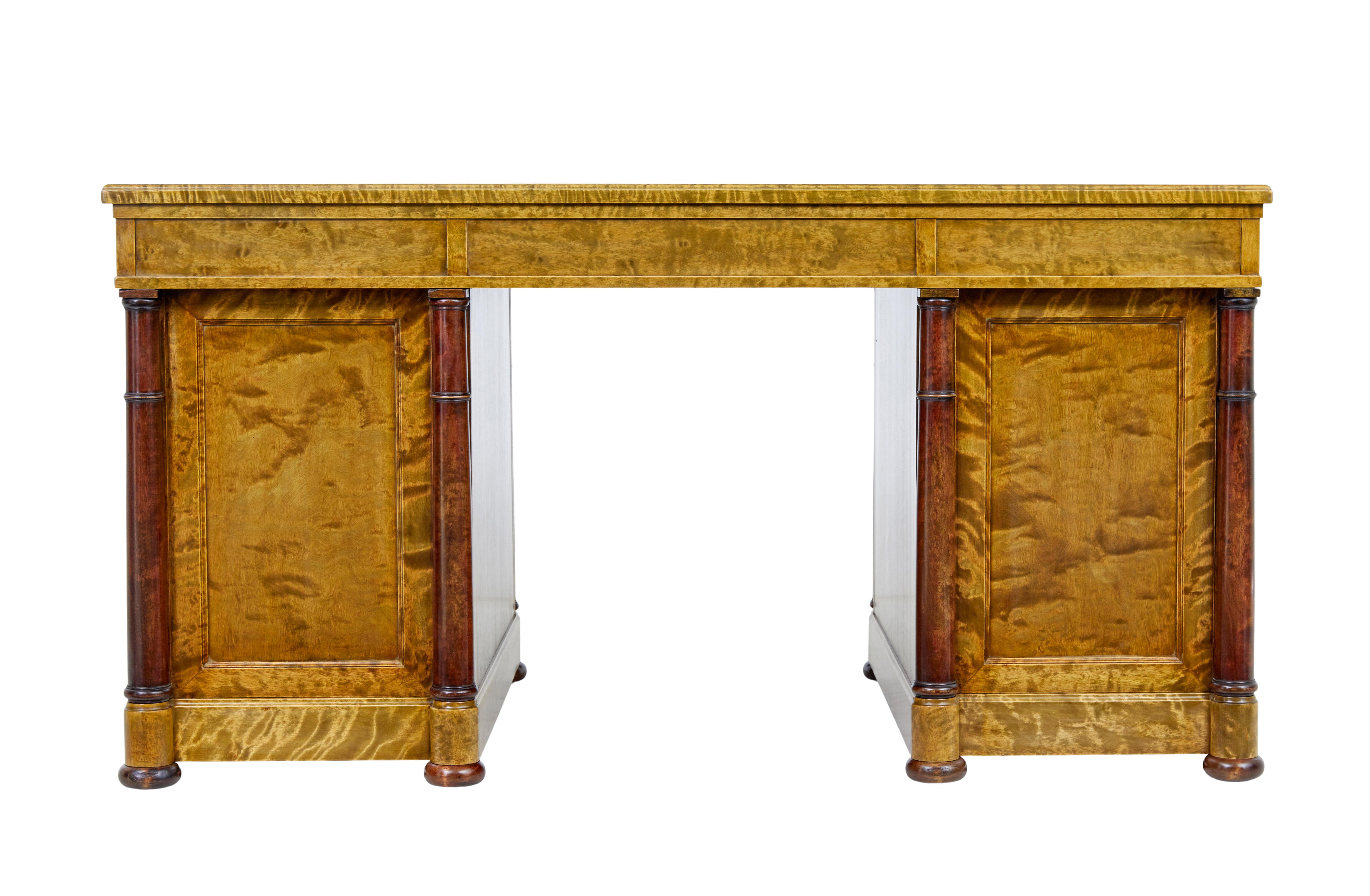 20th Century Scandinavian mid century birch pedestal desk For Sale