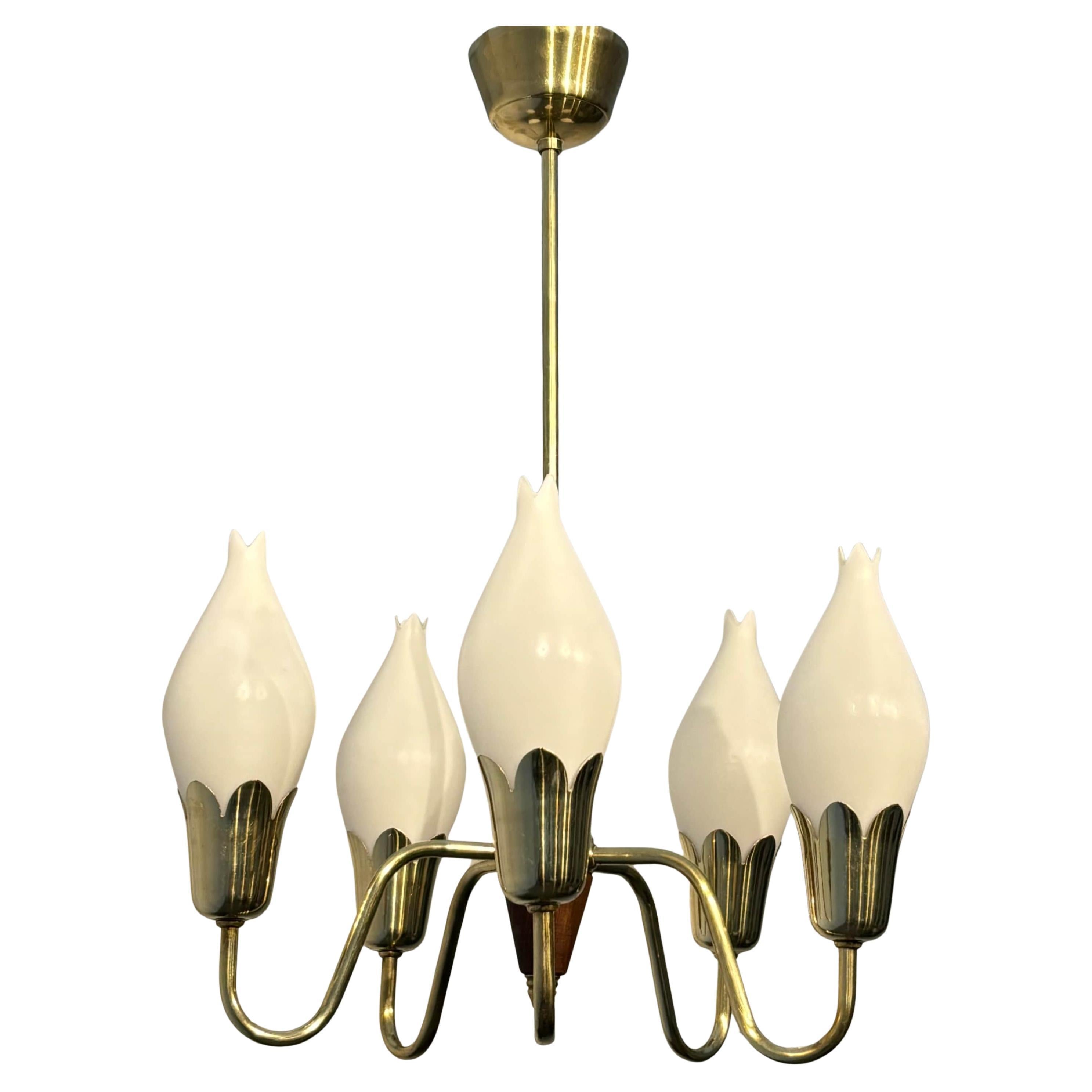 Scandinavian mid-century brass chandelier Tulip, Fog & Mørup, Denmark, 1950s