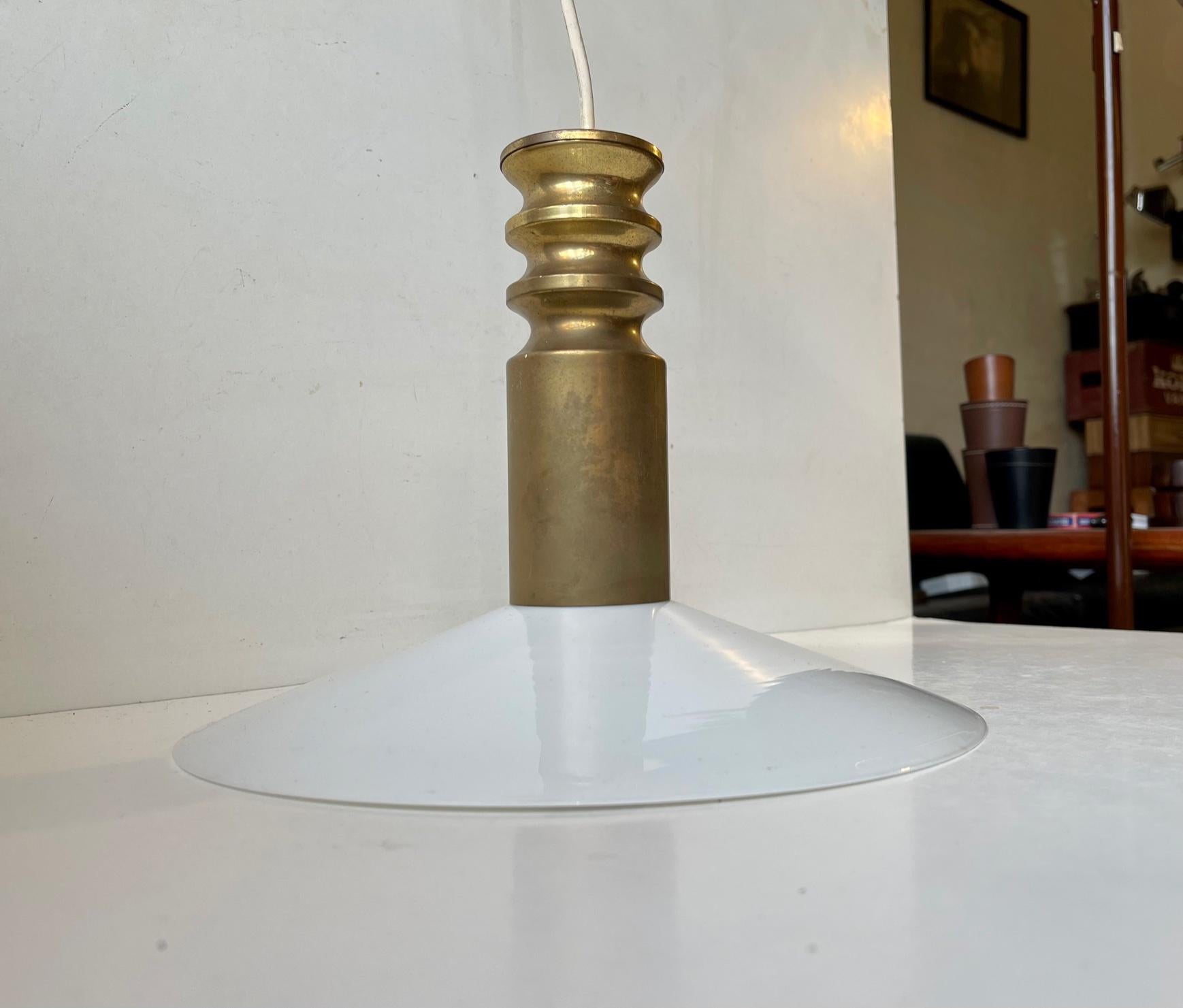 Mid-Century Modern Scandinavian Mid-Century Brass & Opaline Pendant Lamp from Frimann