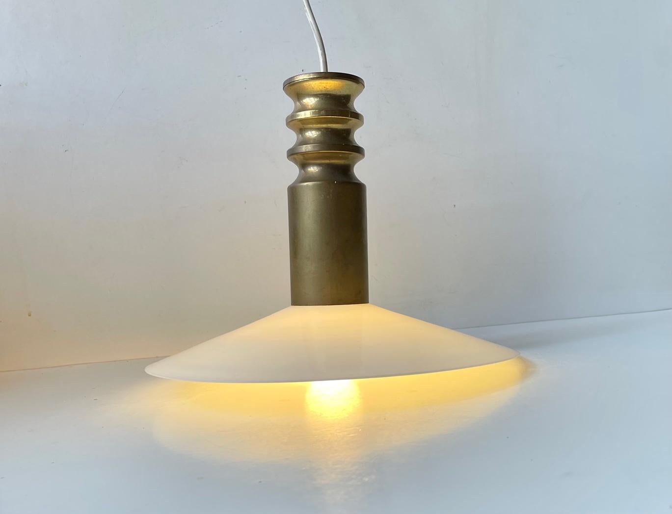 Late 20th Century Scandinavian Mid-Century Brass & Opaline Pendant Lamp from Frimann