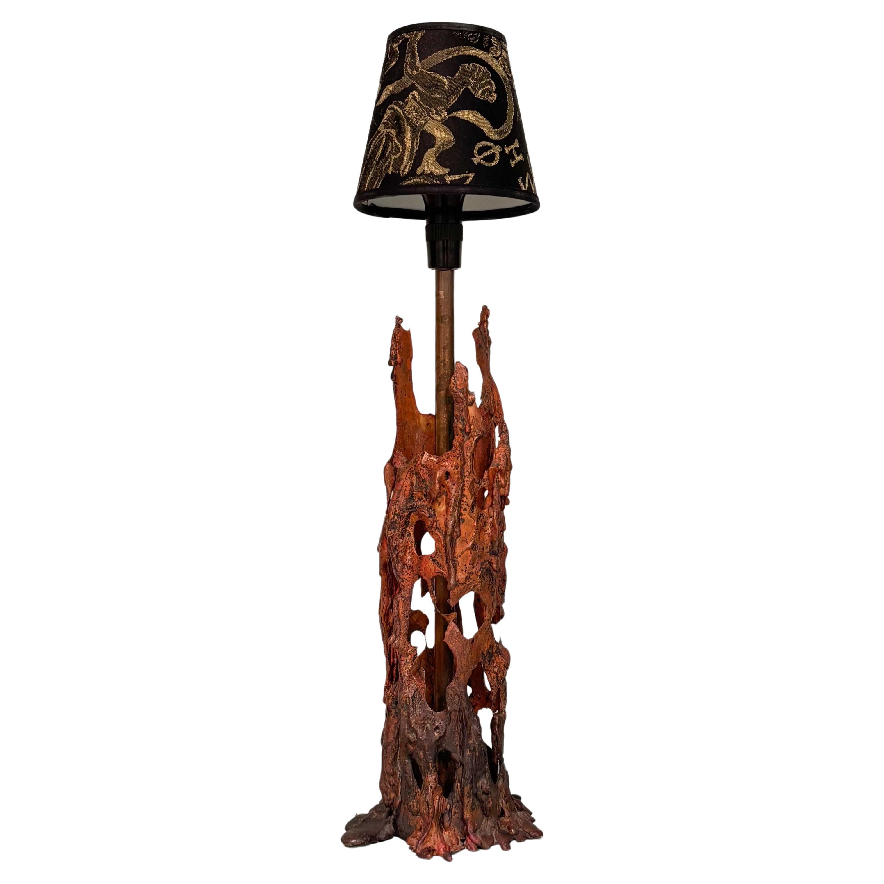 Scandinavian mid century brutalist table lamp, melted copper, Sweden, 1960s