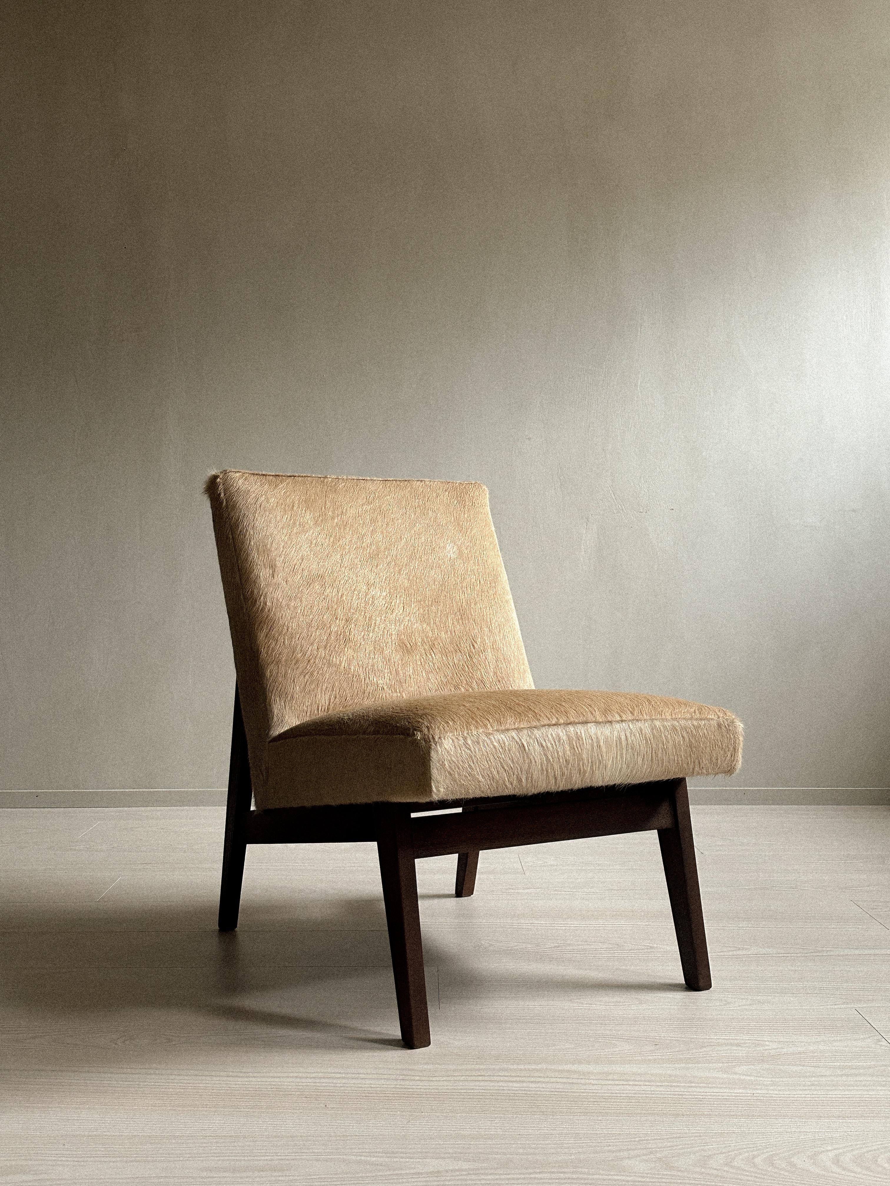 Scandinavian Mid-Century Chair in Cowhide, in Style of Pierre Jenneret, 1950s 5
