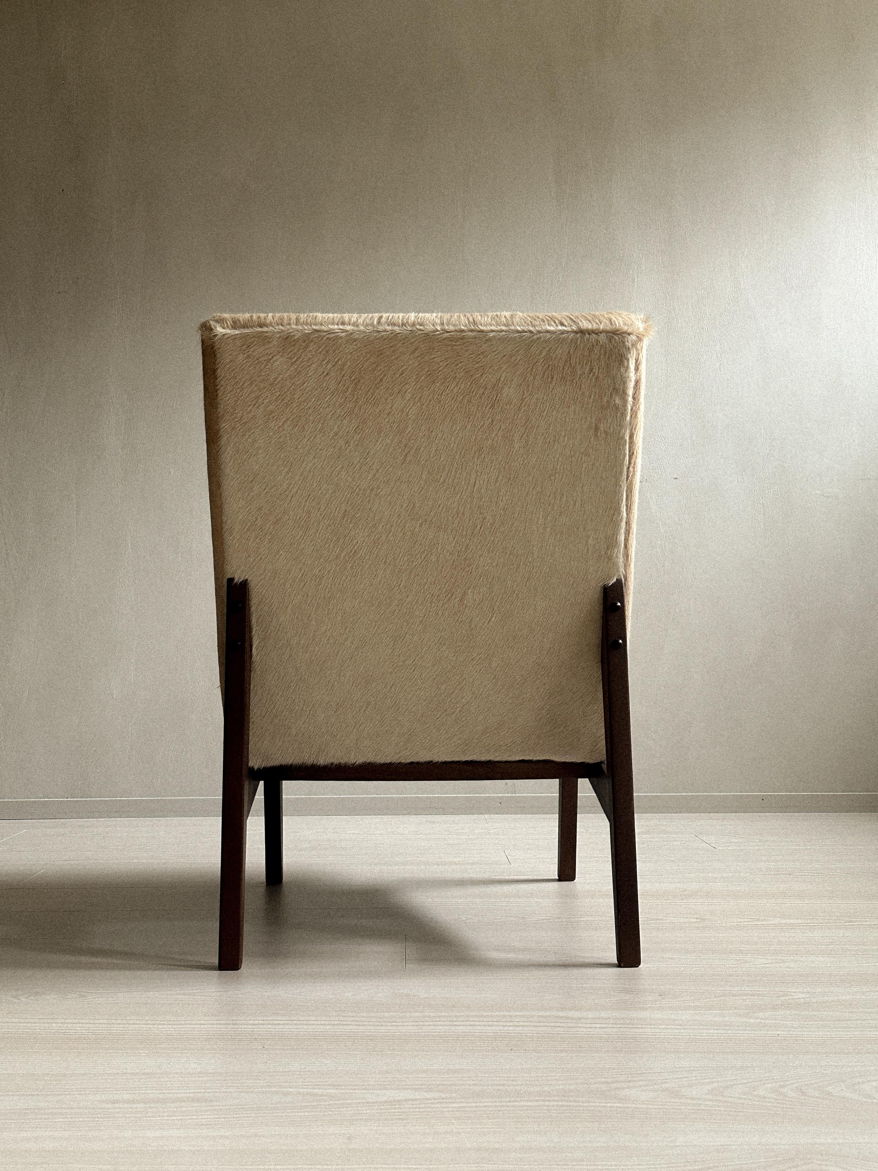 20th Century Scandinavian Mid-Century Chair in Cowhide, in Style of Pierre Jenneret, 1950s