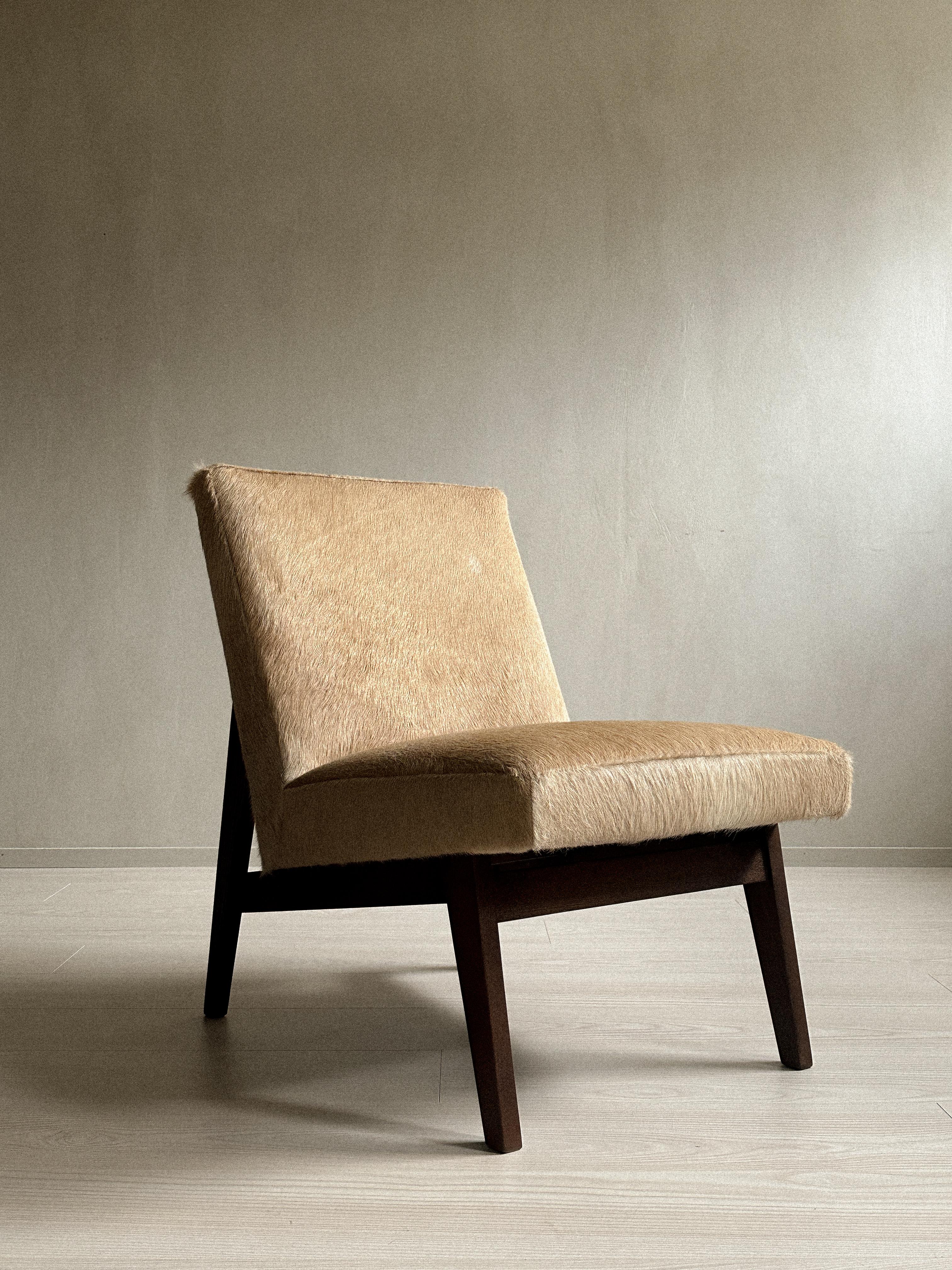 Scandinavian Mid-Century Chair in Cowhide, in Style of Pierre Jenneret, 1950s 3