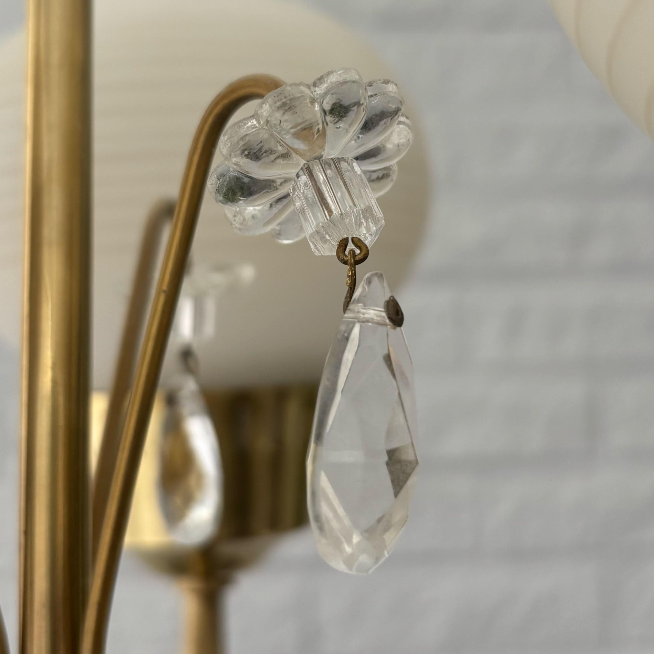 Scandinavian mid-century chandelier, brass with crystal prisms, Sweden, 1940s 4