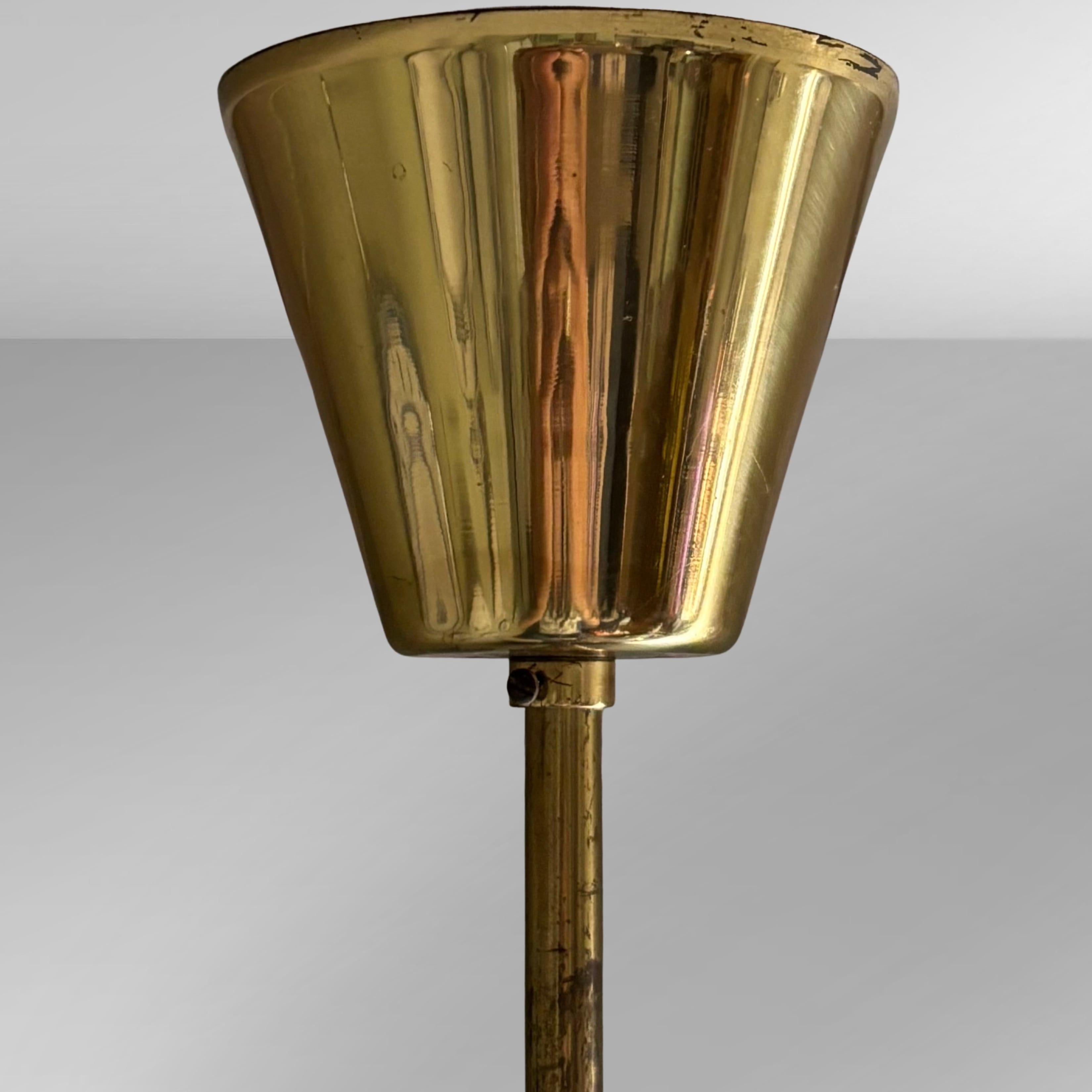 Scandinavian mid century chandelier pendant lamp, brass & glass, Sweden, 1950s For Sale 4