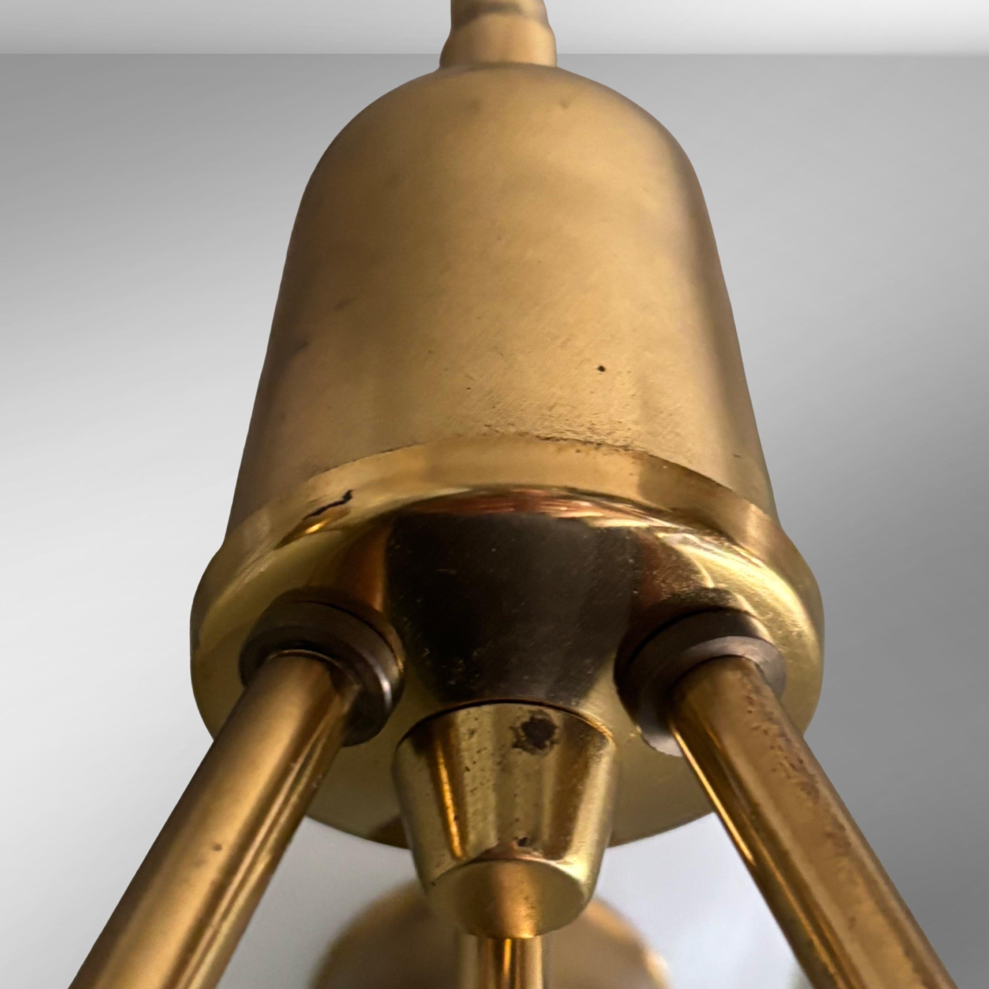 Scandinavian mid century chandelier pendant lamp, brass & glass, Sweden, 1950s For Sale 2