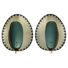 Scandinavian mid century Clam wall lamps, perforated metal, Sweden, 1950s